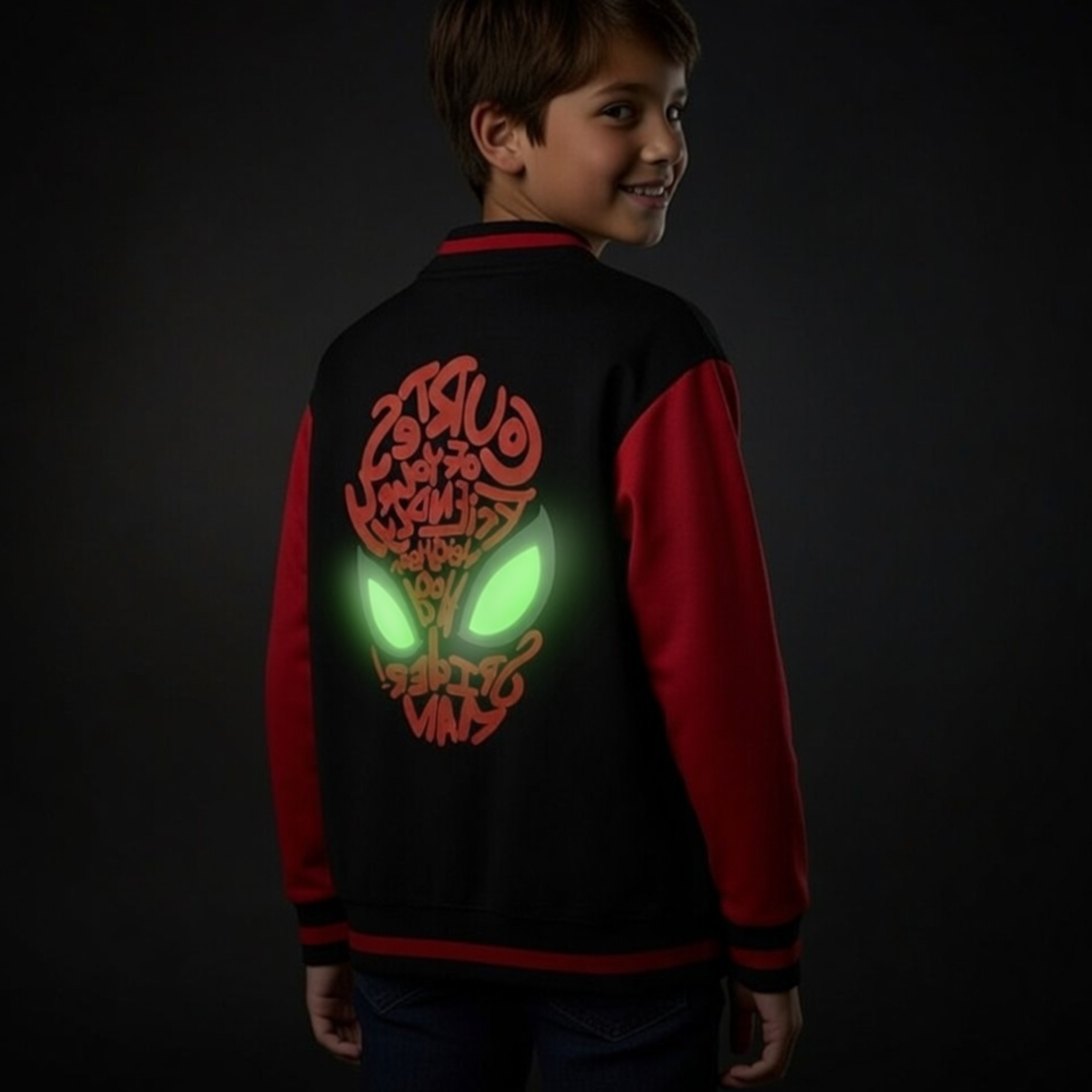 Boys Spiderman Varsity Jacket Glow in the Dark Eyes Marvel Spidey Bomber Jacket