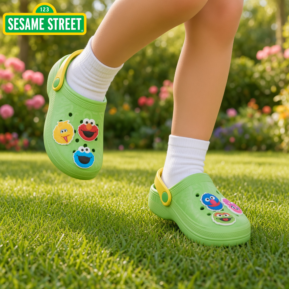 Girls Boys Sesame Street Clogs Sandals + Charms Badges Elmo Kids Indoor Shoes