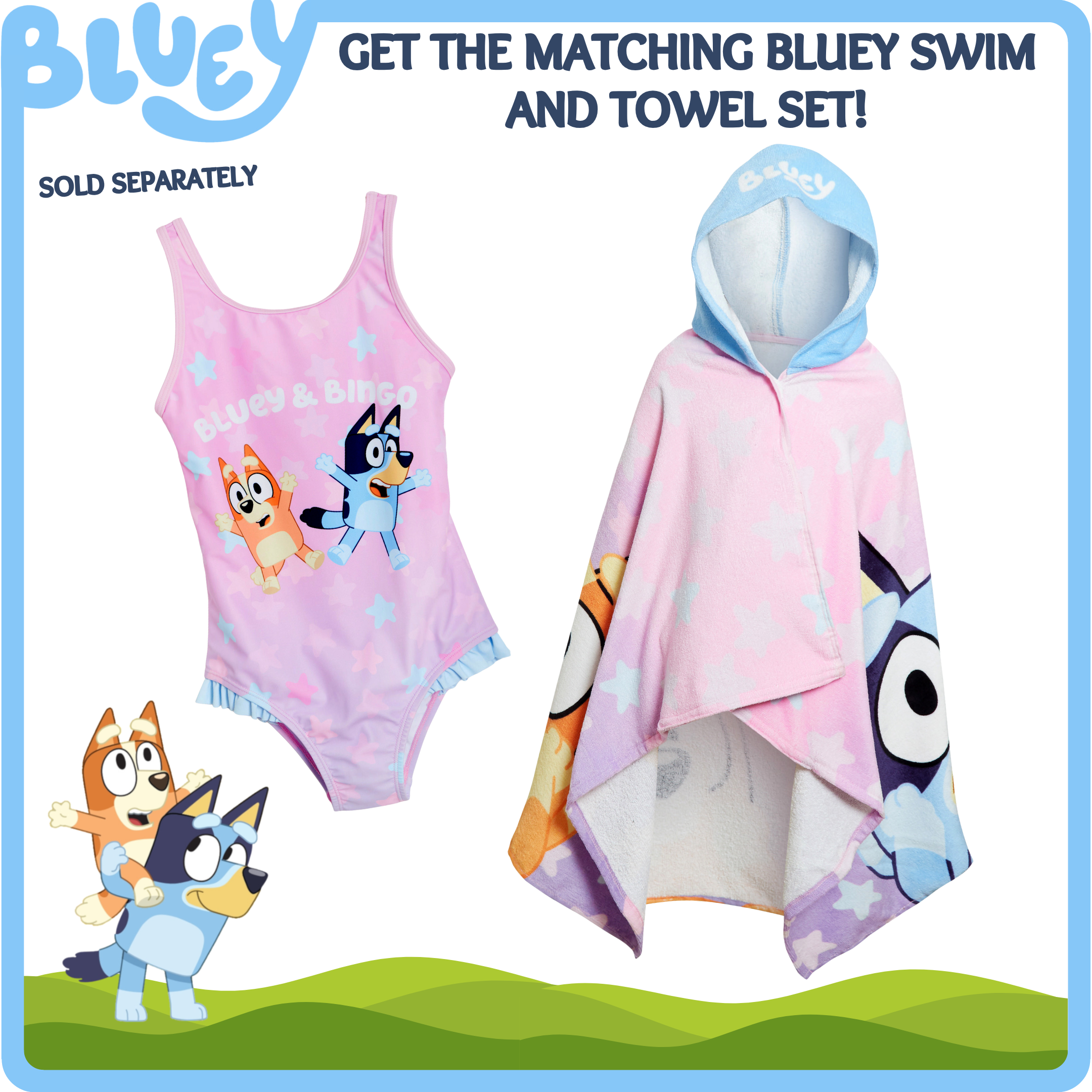 Girls Bluey Hooded Towel For Kids Poncho Bingo Beach Towel Bath Towel Swimming Changing Robe