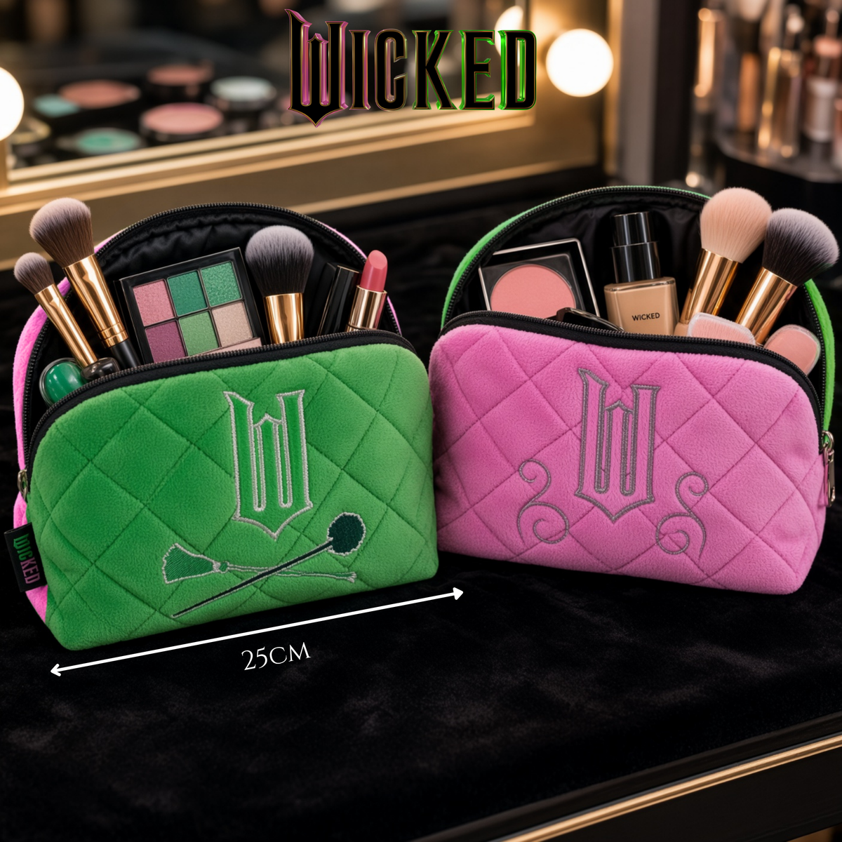 Wicked Quilted Velvet Make Up Bag Girls Womens Cosmetic Toiletries Pencil Case