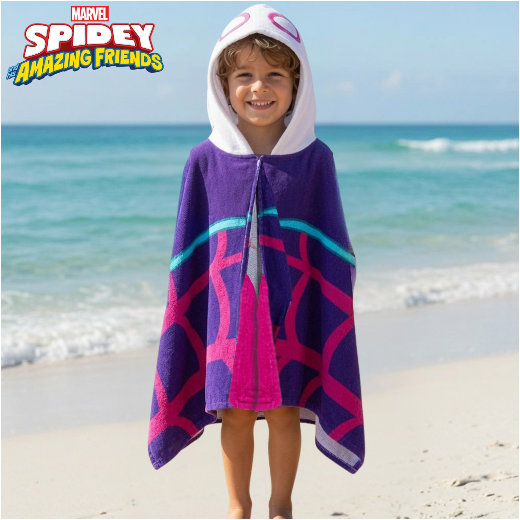 Ghost-Spider Girls Hooded Towel For Kids Poncho Wrap Spidey & Friends 100% Cotton Beach Towel Bath Towel