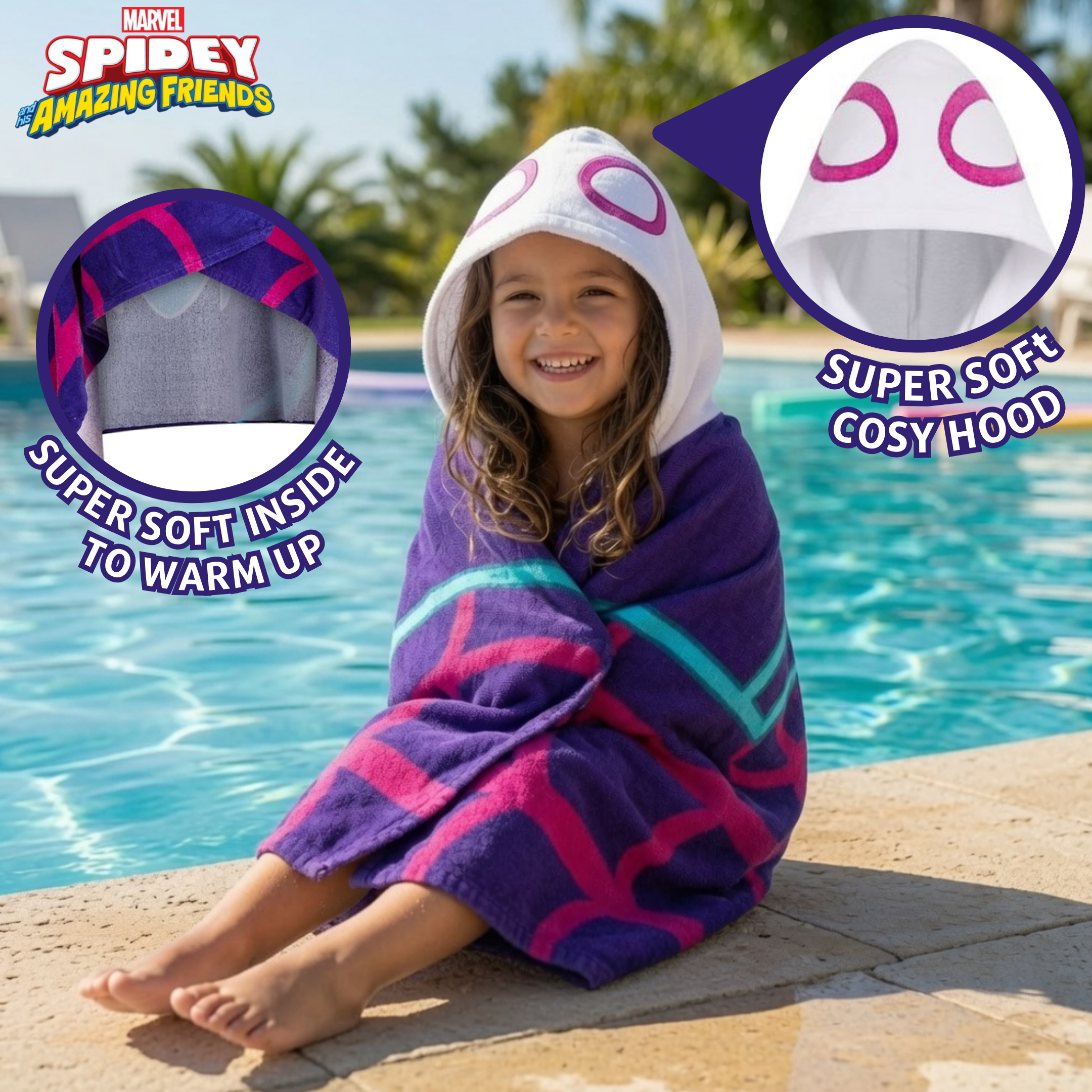 Ghost-Spider Girls Hooded Towel For Kids Poncho Wrap Spidey & Friends 100% Cotton Beach Towel Bath Towel