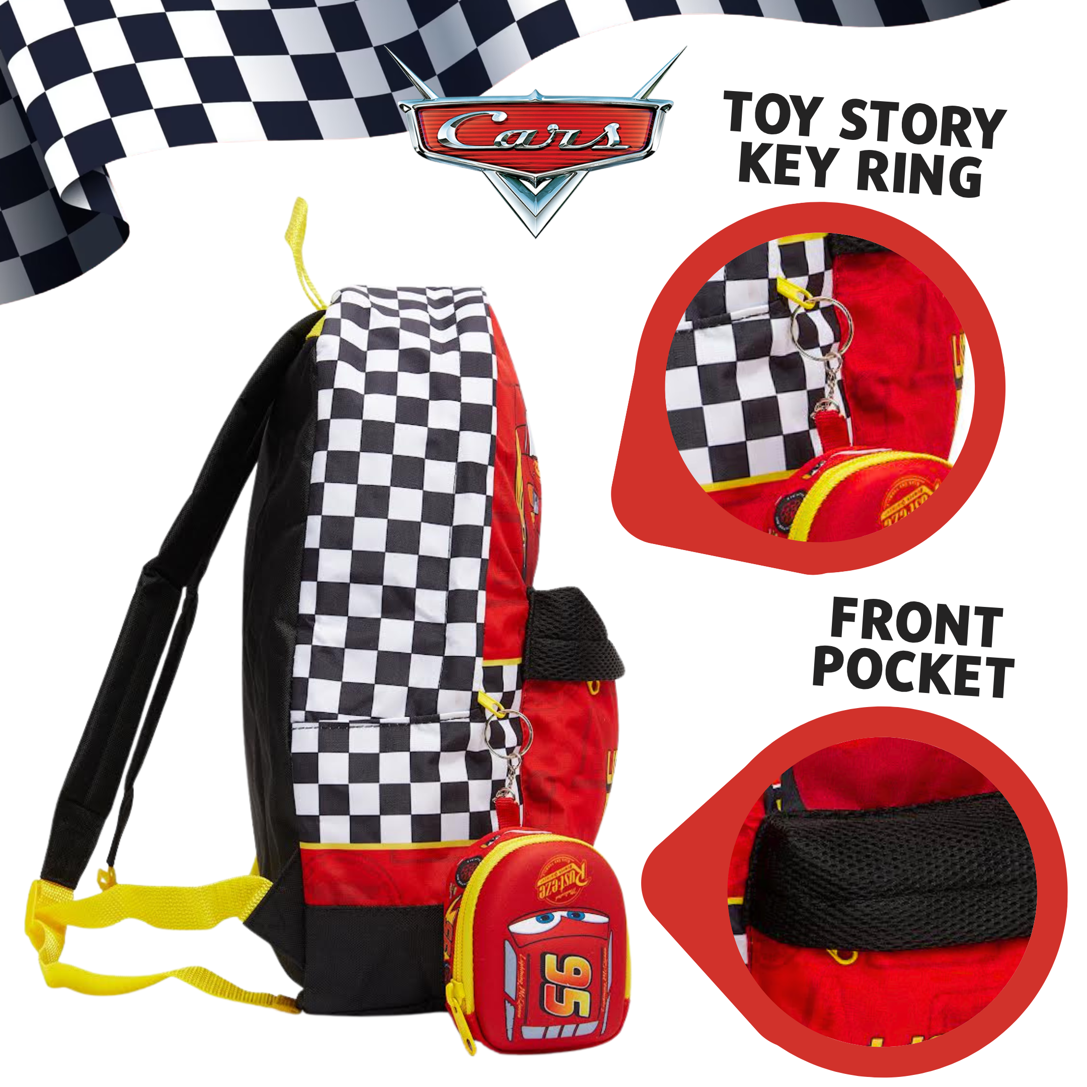 Disney Cars Backpack Kids Lightning McQueen Bag With 3D Keyring School Bag