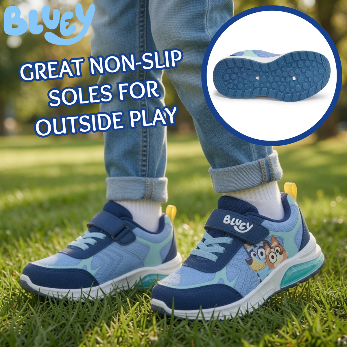 Bluey Light Up Trainers For Girls Puppy Easy Fasten Sports Shoe With LED Lights