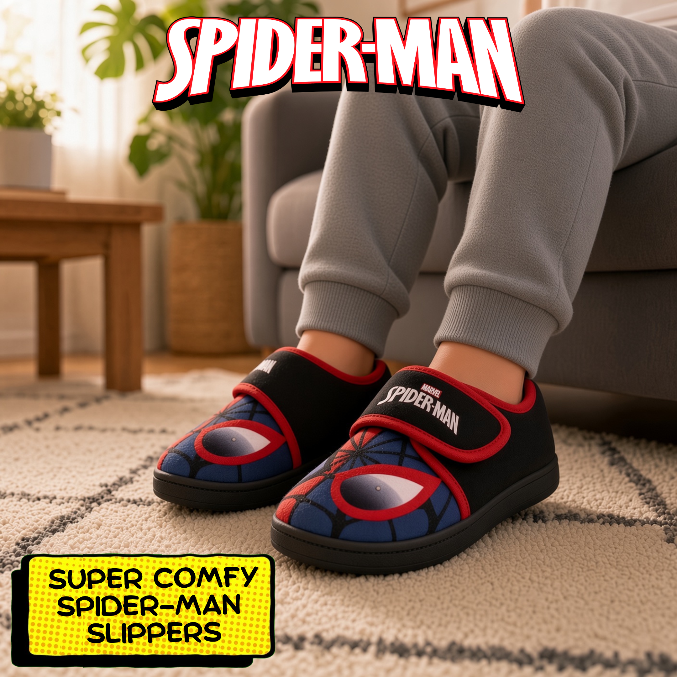 Boys Spiderman Slippers Kids Easy Fasten Non Slip Marvel Slipper House Shoes