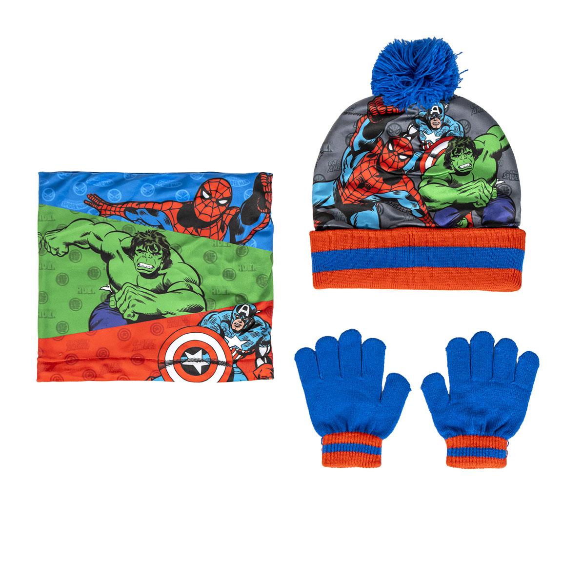 Boys Avengers Hat + Snood Scarf + Gloves Winter 3 Piece Set Kids Marvel Gift