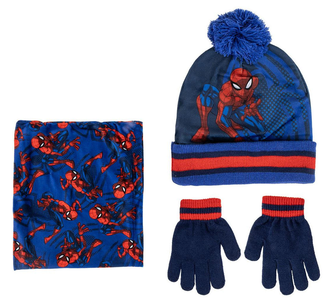 Marvel Spiderman Hat Snood & Gloves Set 3 Pcs Winter Set Bobble Hat Gift Set
