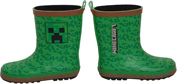Boys Minecraft Rubber Wellingtons Kids Gamer Wellington Boots Rain Wellies Wellys