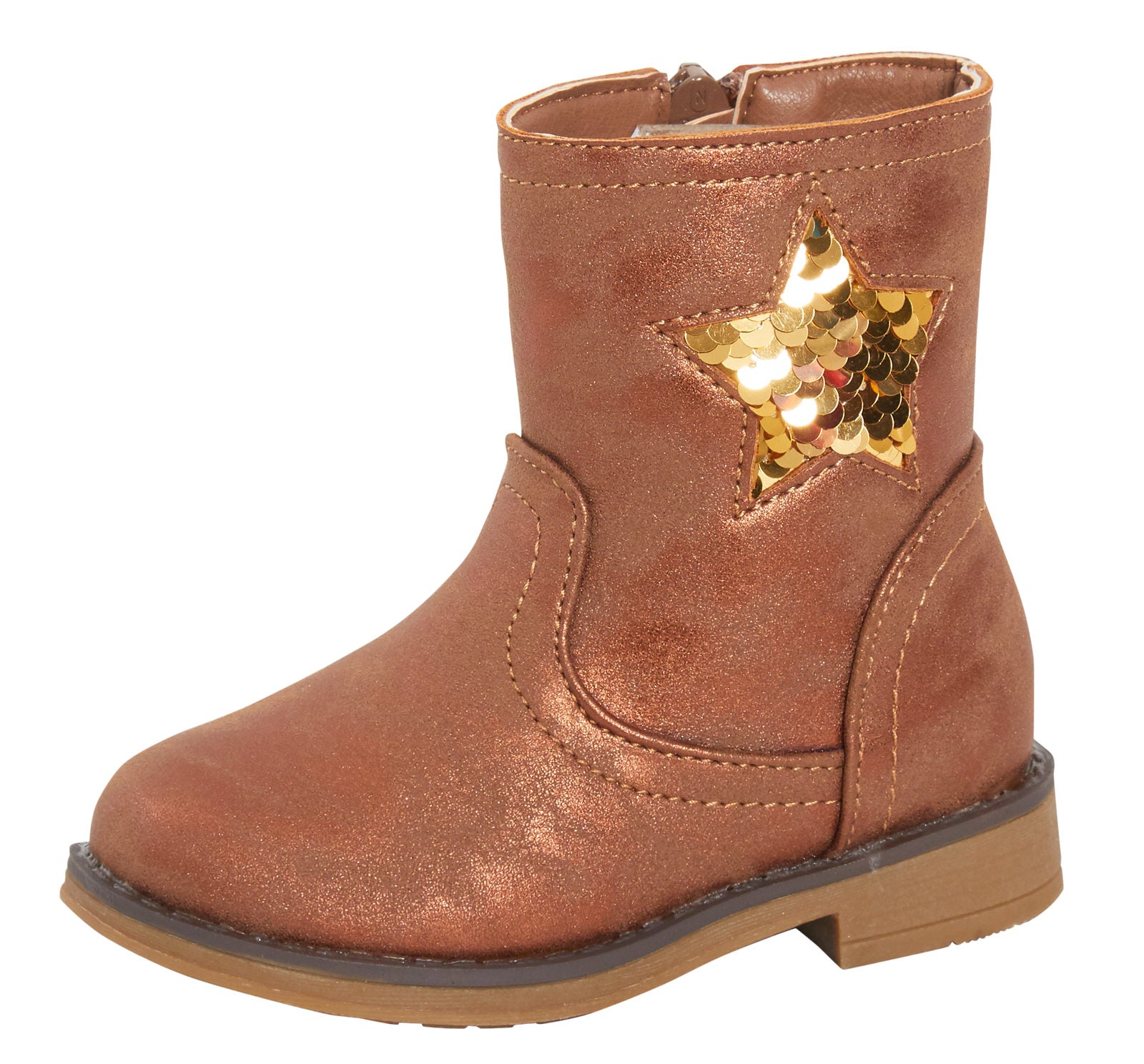 Girls Sequin Star Ankle Boots Kids Infants Flat Winter Shoes Zip Fastening Size