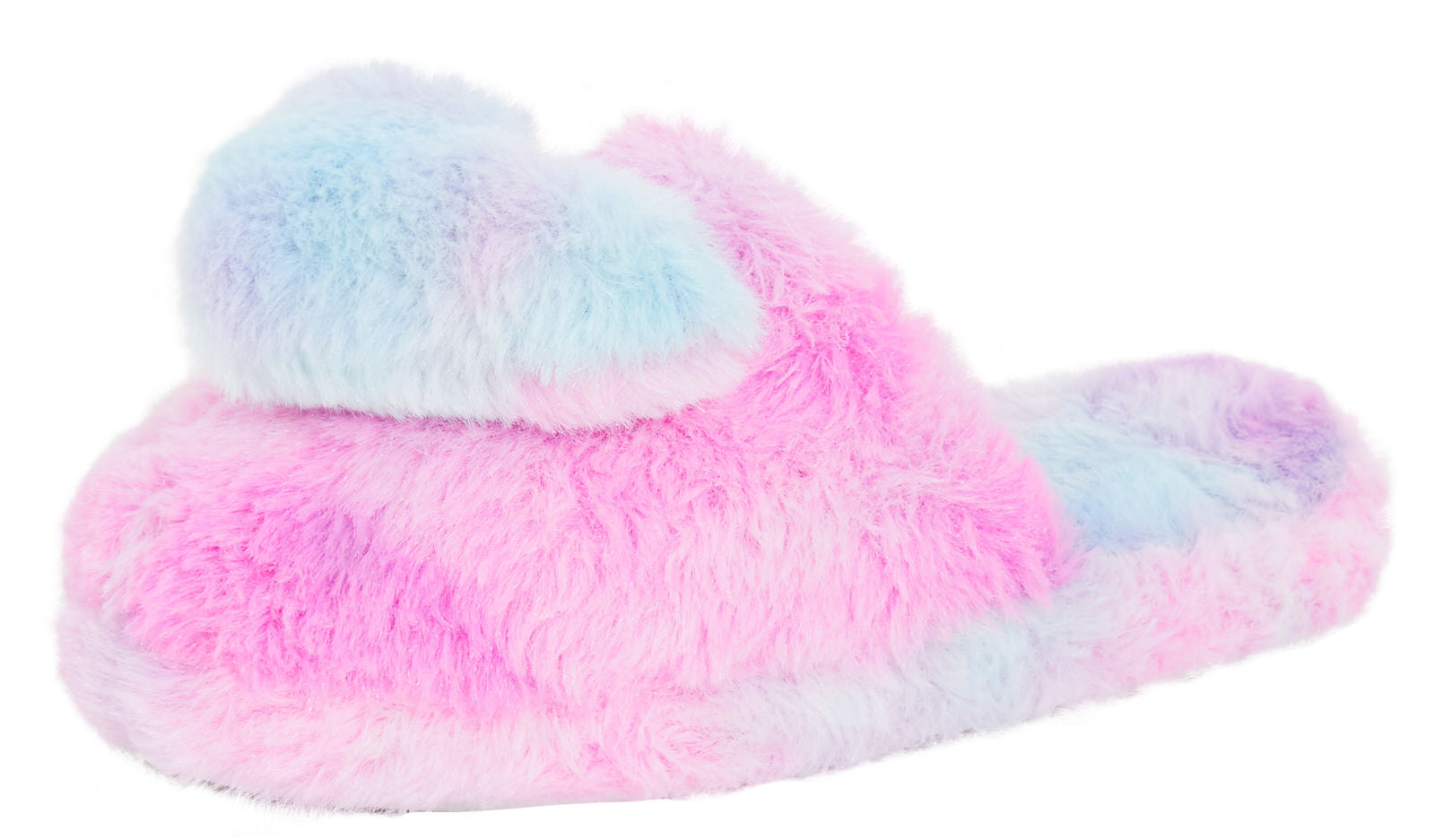 Girls Rainbow Heart Slippers Kids Slip On Mules Open Back Faux Fur House Shoes