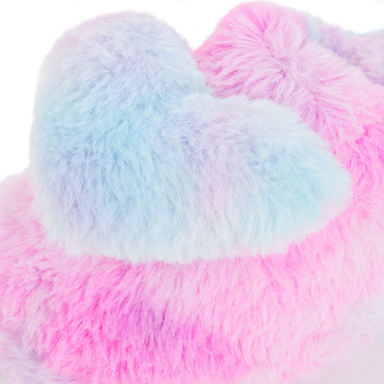 Girls Rainbow Heart Slippers Kids Slip On Mules Open Back Faux Fur House Shoes