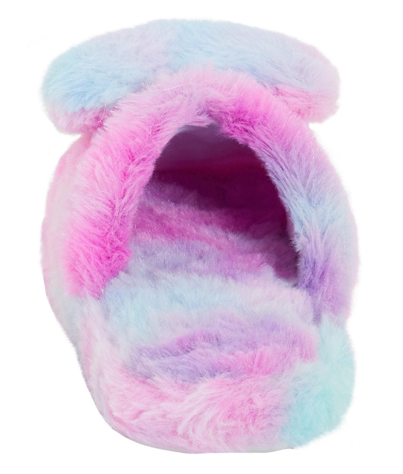 Girls Rainbow Heart Slippers Kids Slip On Mules Open Back Faux Fur House Shoes