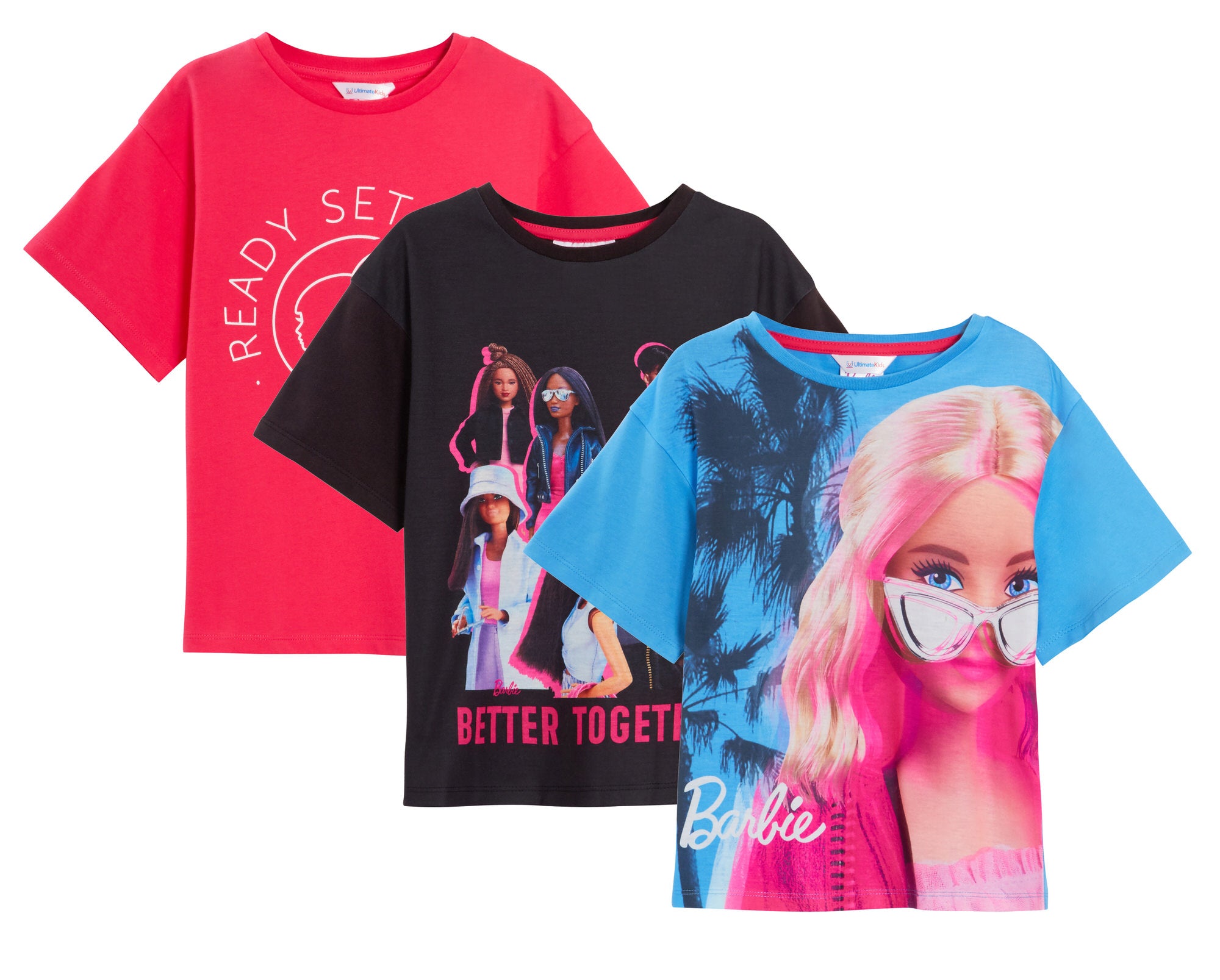 Girls 3 Pack Barbie T-Shirts Kids Cotton Tees Multipack Official Dress Up Tops
