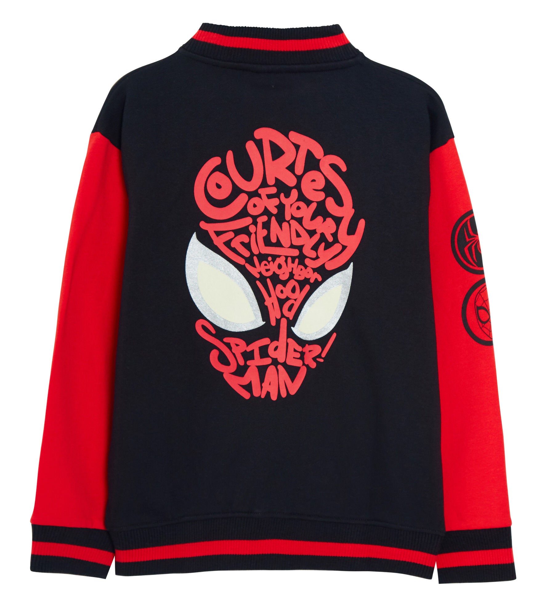Boys Spiderman Varsity Jacket Glow in the Dark Eyes Marvel Spidey Bomber Jacket