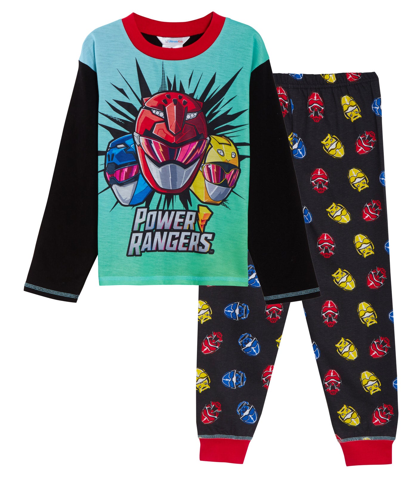 Boys Power Rangers Pyjamas Full Length Pjs Kids Long T-Shirt + Loungepants Set