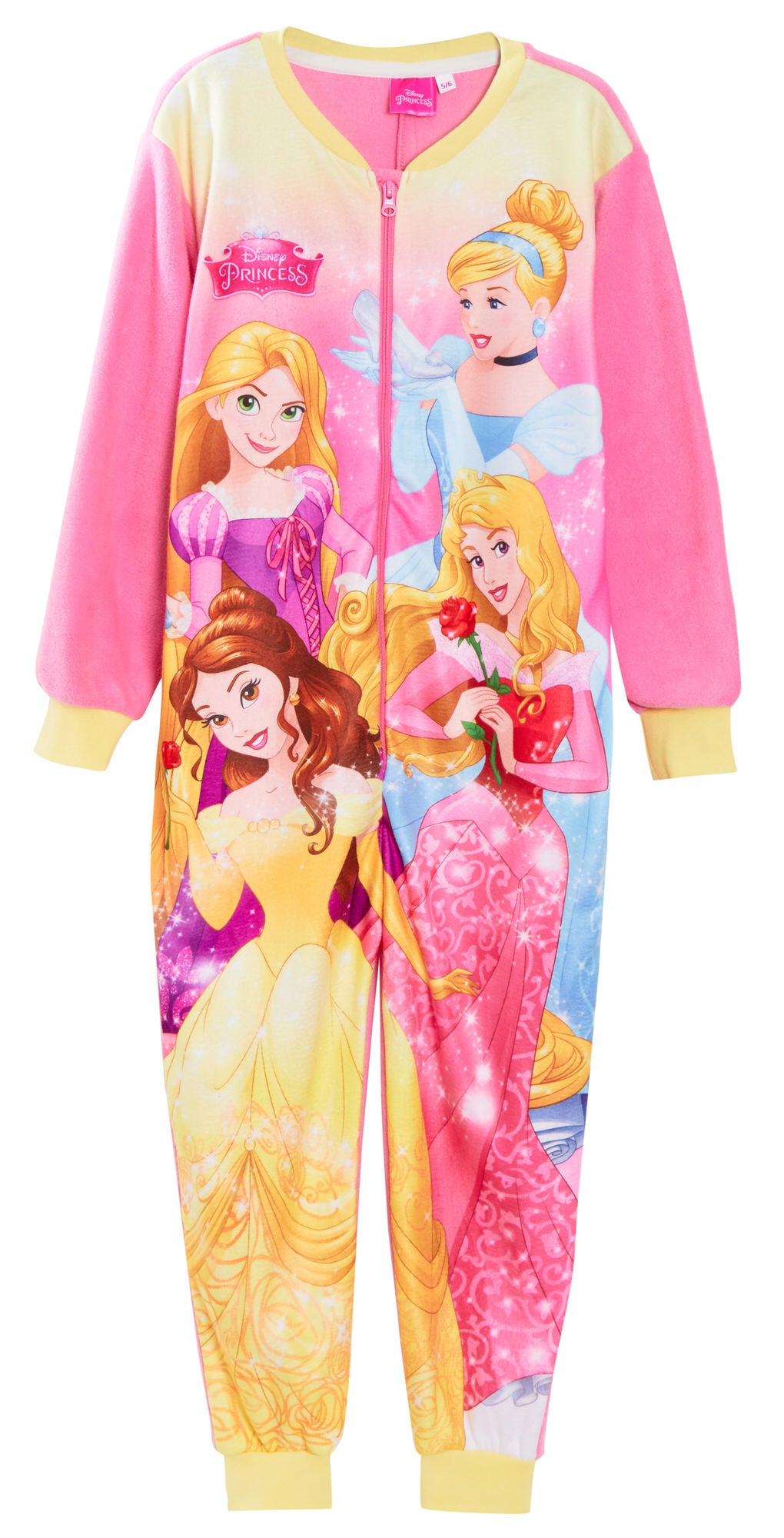 Girls Disney Princess Onesie All In One Pyjamas For Kids Fleece Pjs Zipped Nightwear
