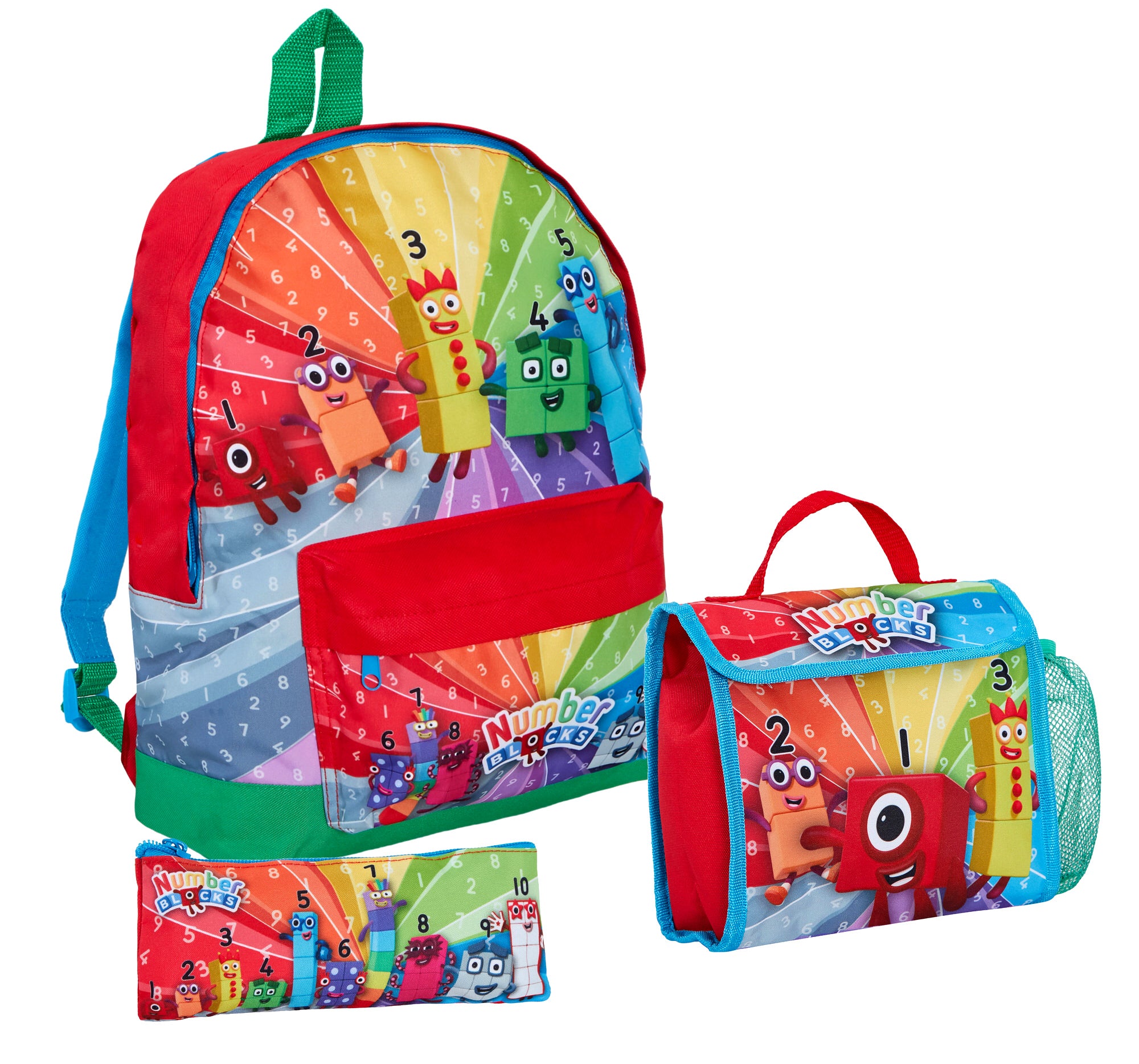 Numberblocks Backpack + Lunch Bag + Pencil Case Kids 3 Piece Nursey School Bag