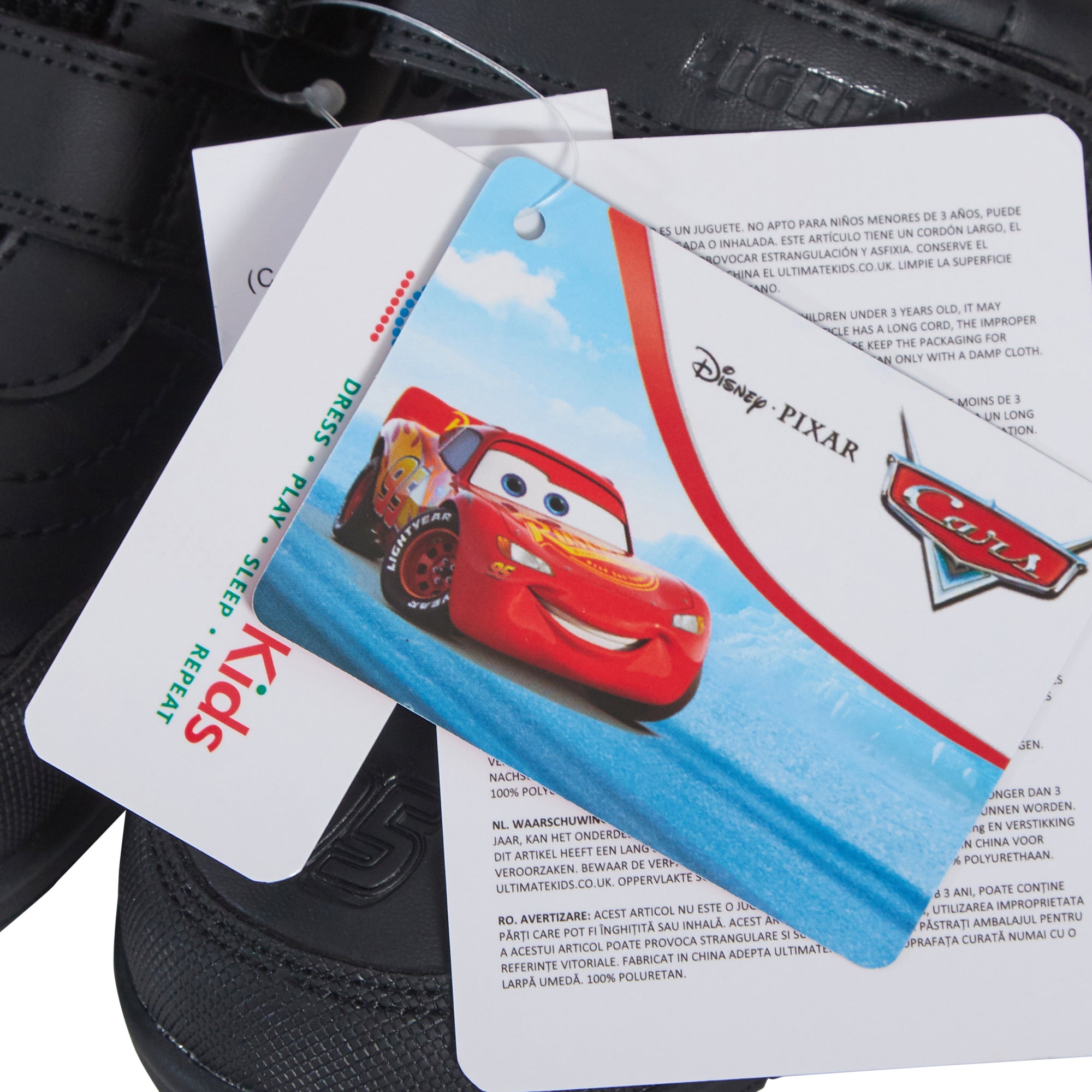 Disney Cars Boys School Shoes Lightning McQueen Black Shoes Easy Touch Fastening