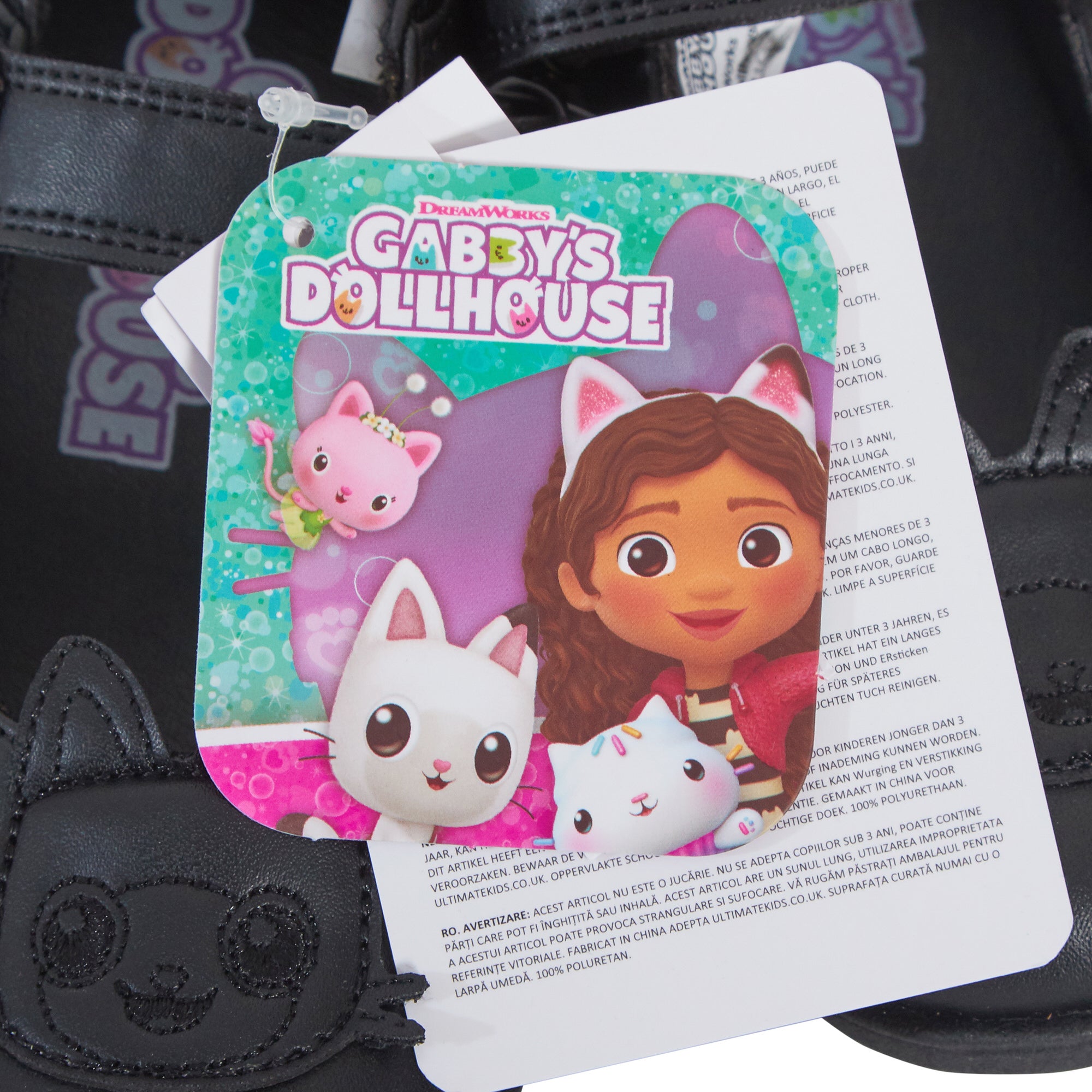 Girls Gabby's Dollhouse School Shoes 2D Cat Ears Easy Fasten Black Party Shoes