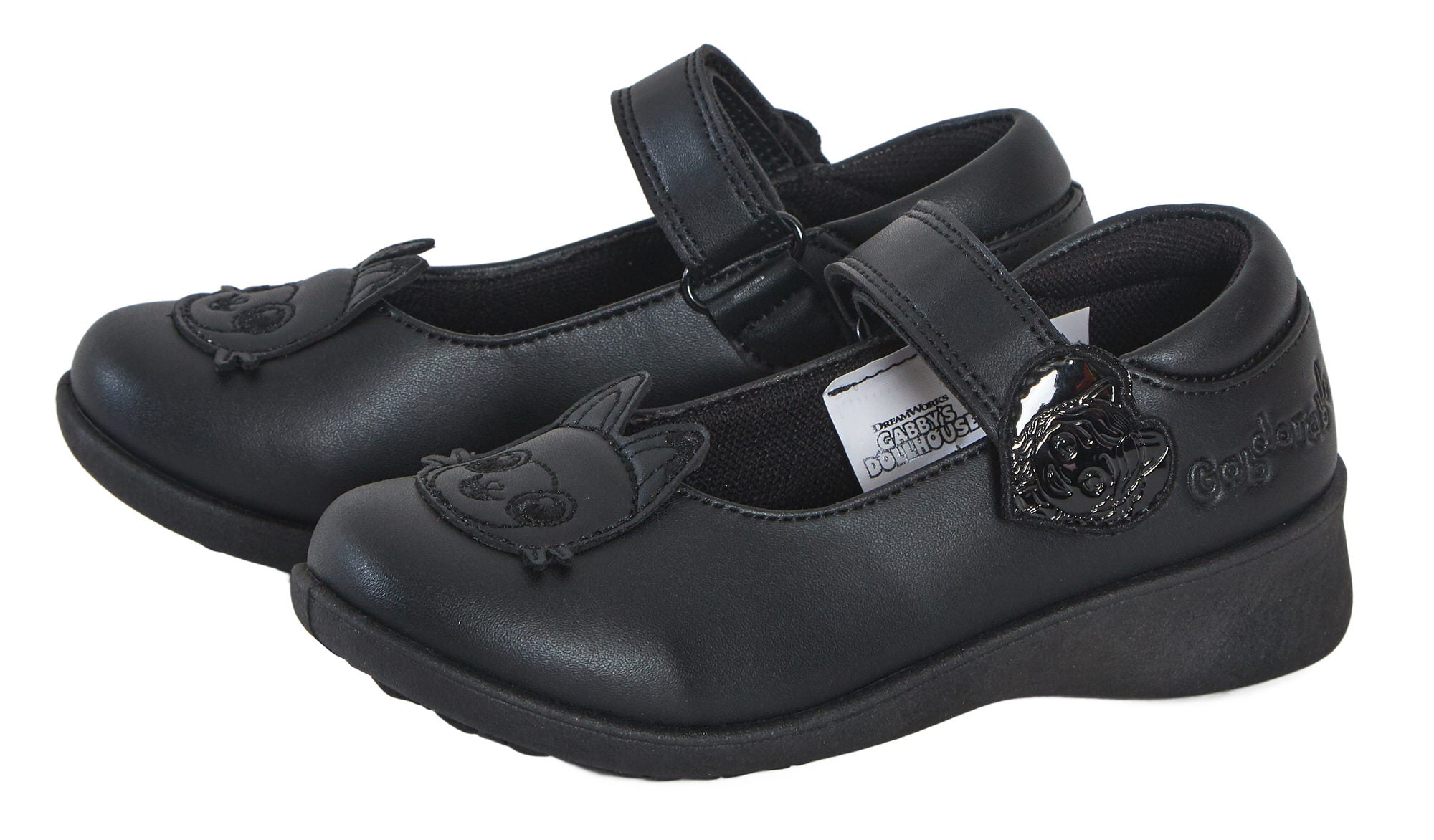 Girls Gabby's Dollhouse School Shoes 2D Cat Ears Easy Fasten Black Party Shoes