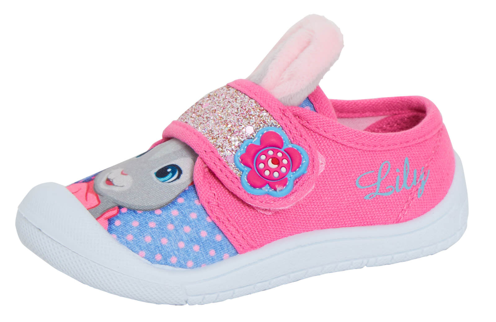 Girls Lily Bobtail 3D Ears Canvas Pumps Kids Peter Rabbit Trainers Plimsolls