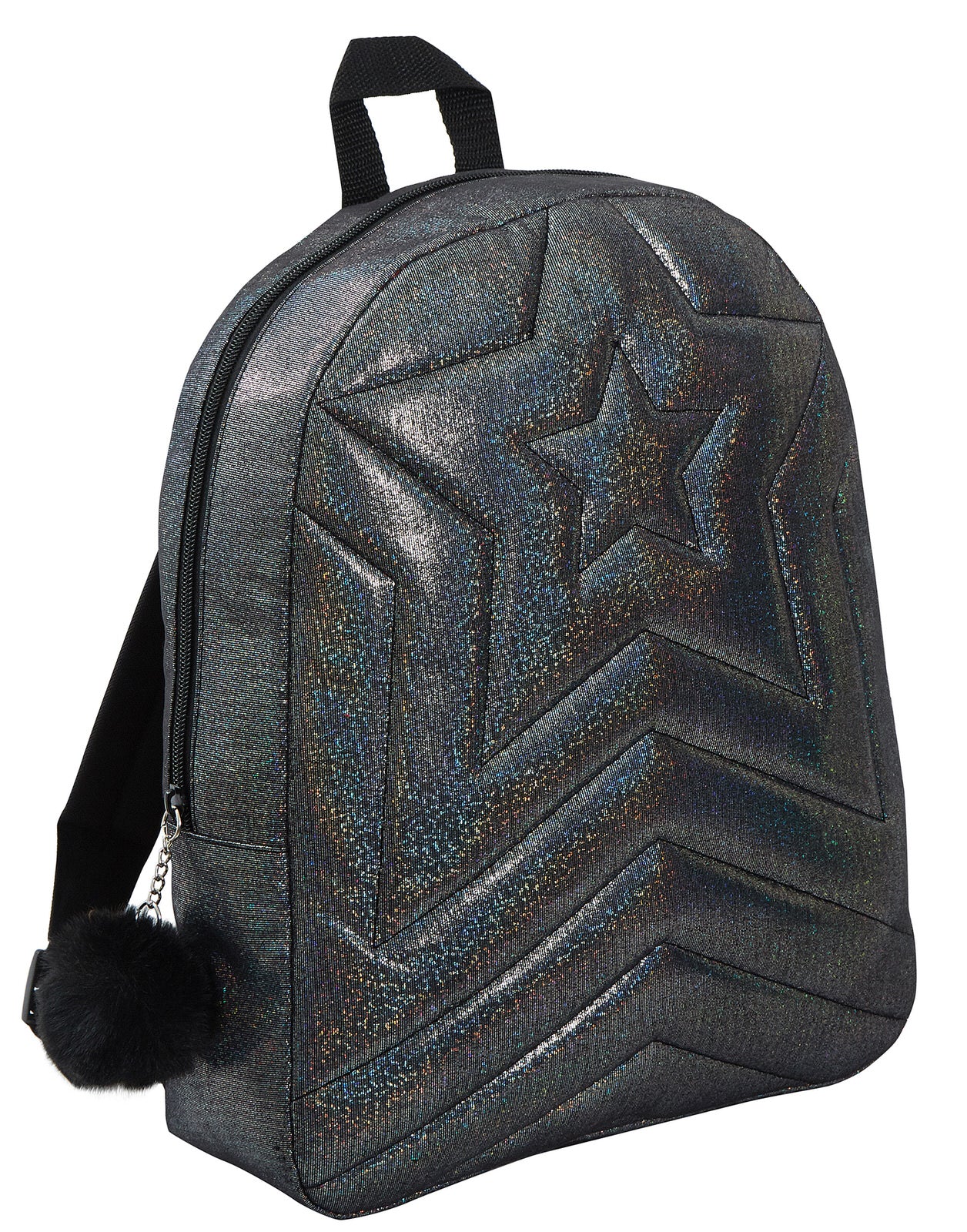Girls Back To School Bag Teens Quilted Shimmer Black Backpack Juniors Rucksack