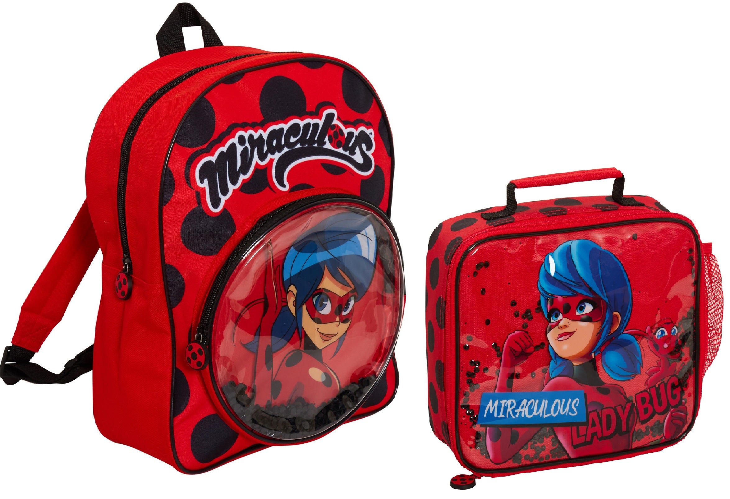 Miraculous Lunch Bag Girls Red Ladybug Sequins School Cooler Lunch Box for Kids