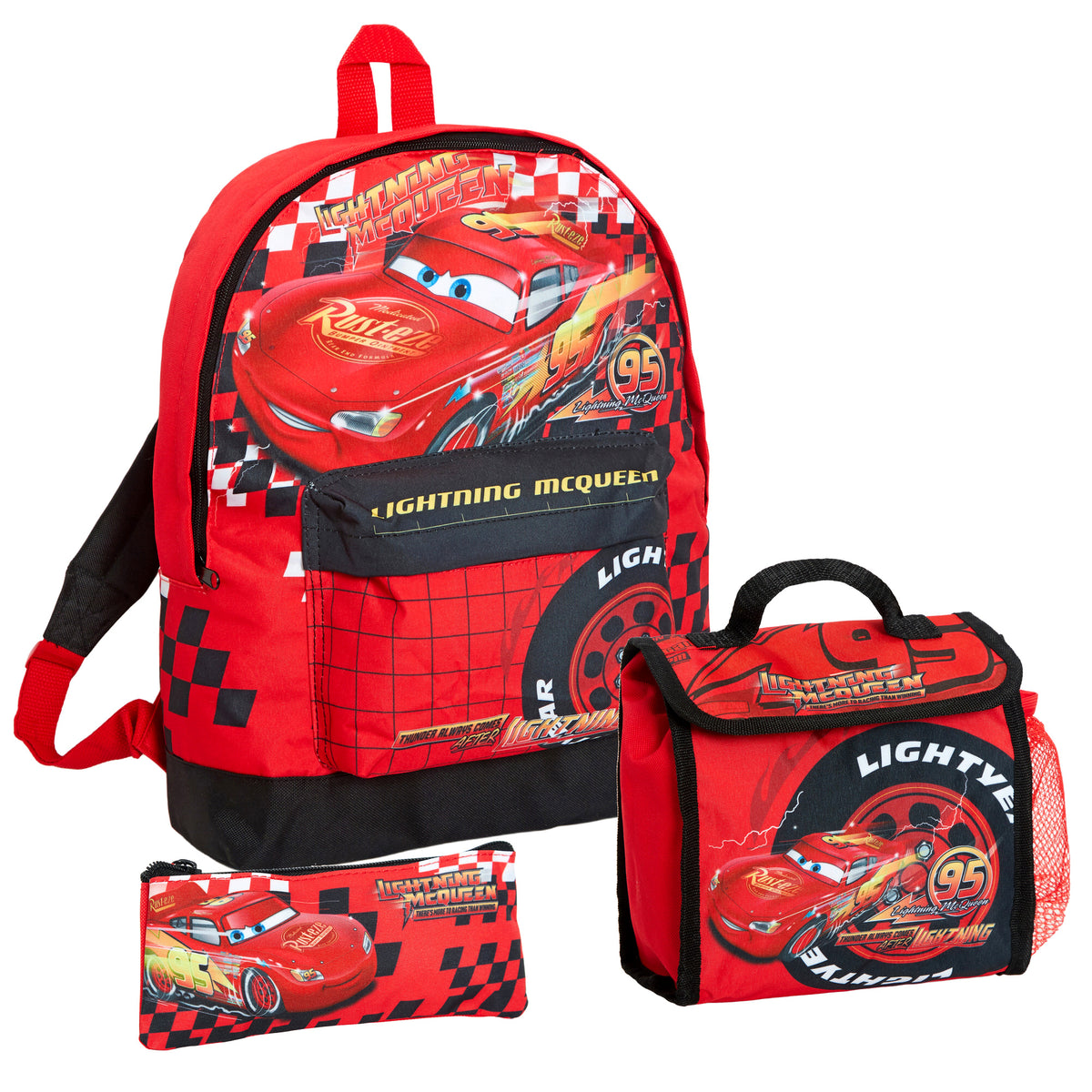 Disney Cars Backpack + Lunch Bag + Pencil Case 3 Piece Lightning School Bag Set
