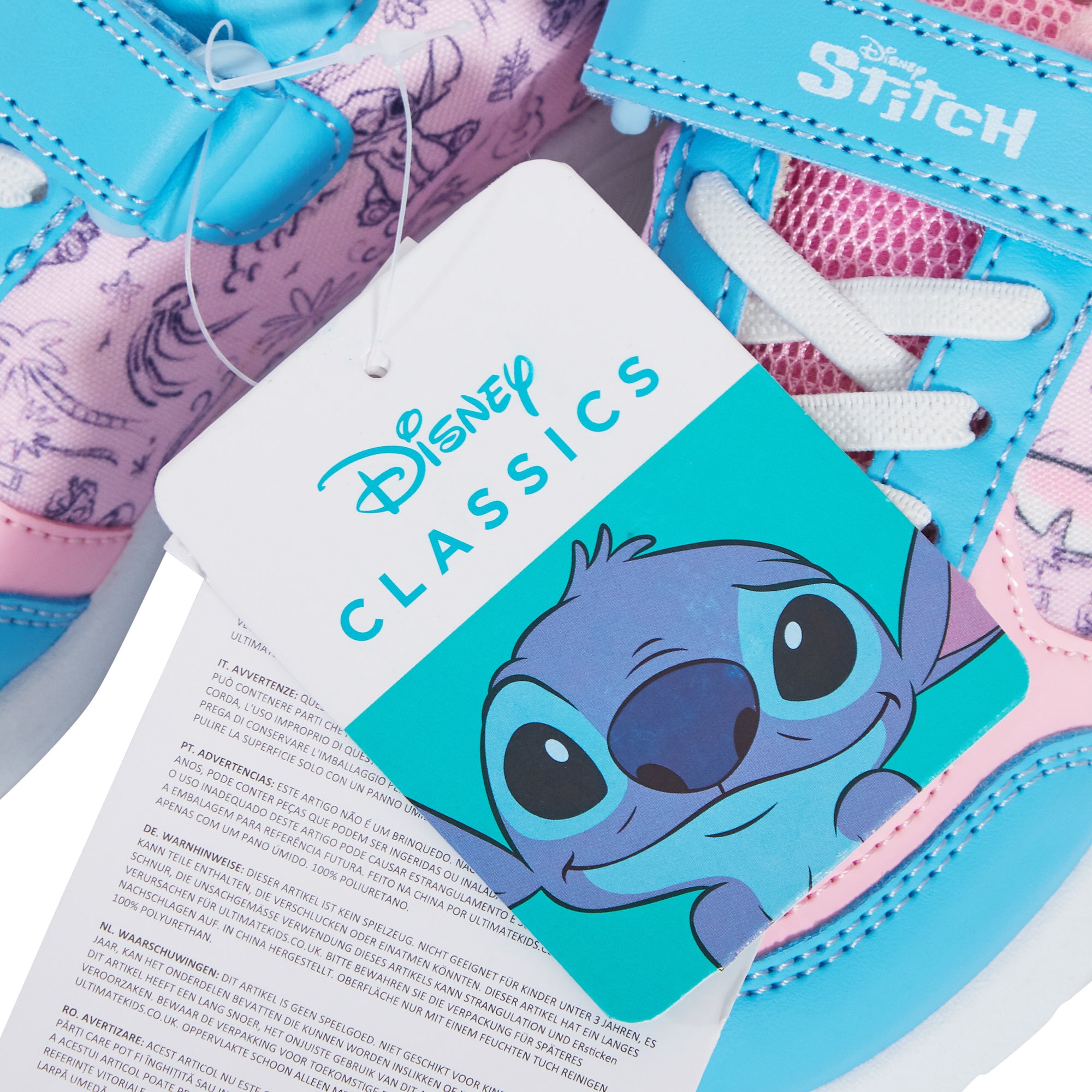 Girls Disney Stitch Trainers Kids Angel Easy Touch Fasten Sports Shoes Sneakers