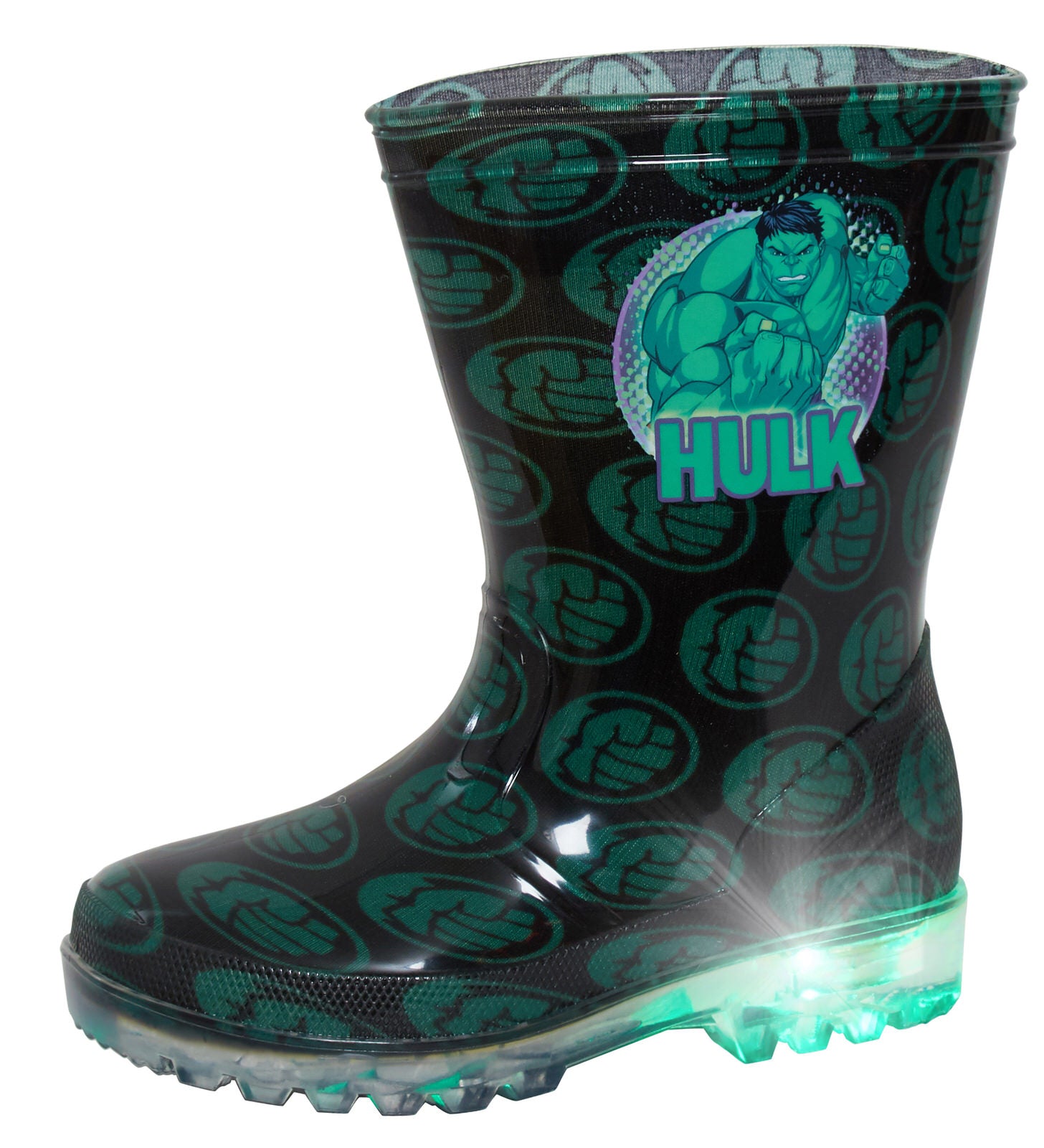 Boys Incredible Hulk Light Up Wellington Boots Marvel Rain Snow Shoes Wellies