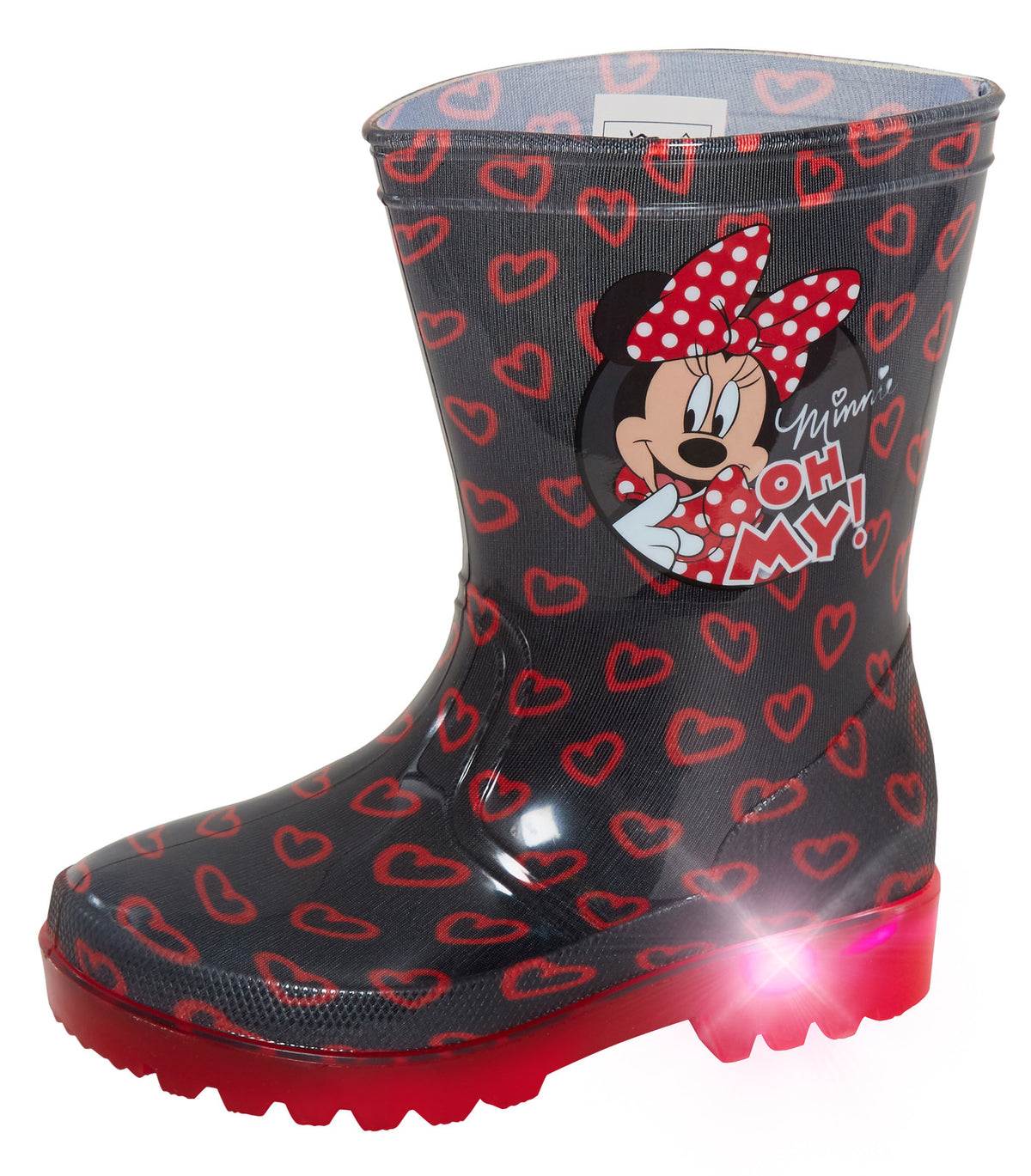 Girls Disney Minnie Mouse Light Up Wellington Boots Kids Rain Snow Shoes Wellies