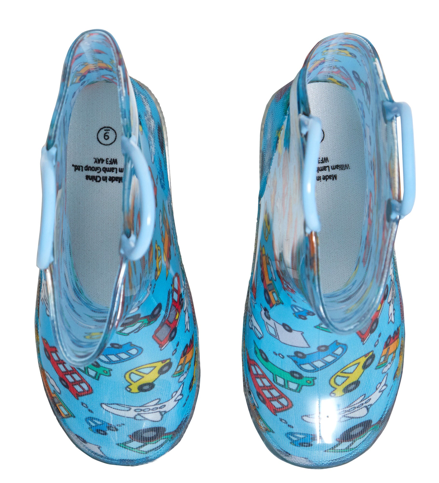 Kids Light Up Vehicle Wellington Boots Boys Blue Cars Wellies Rain Snow Shoes