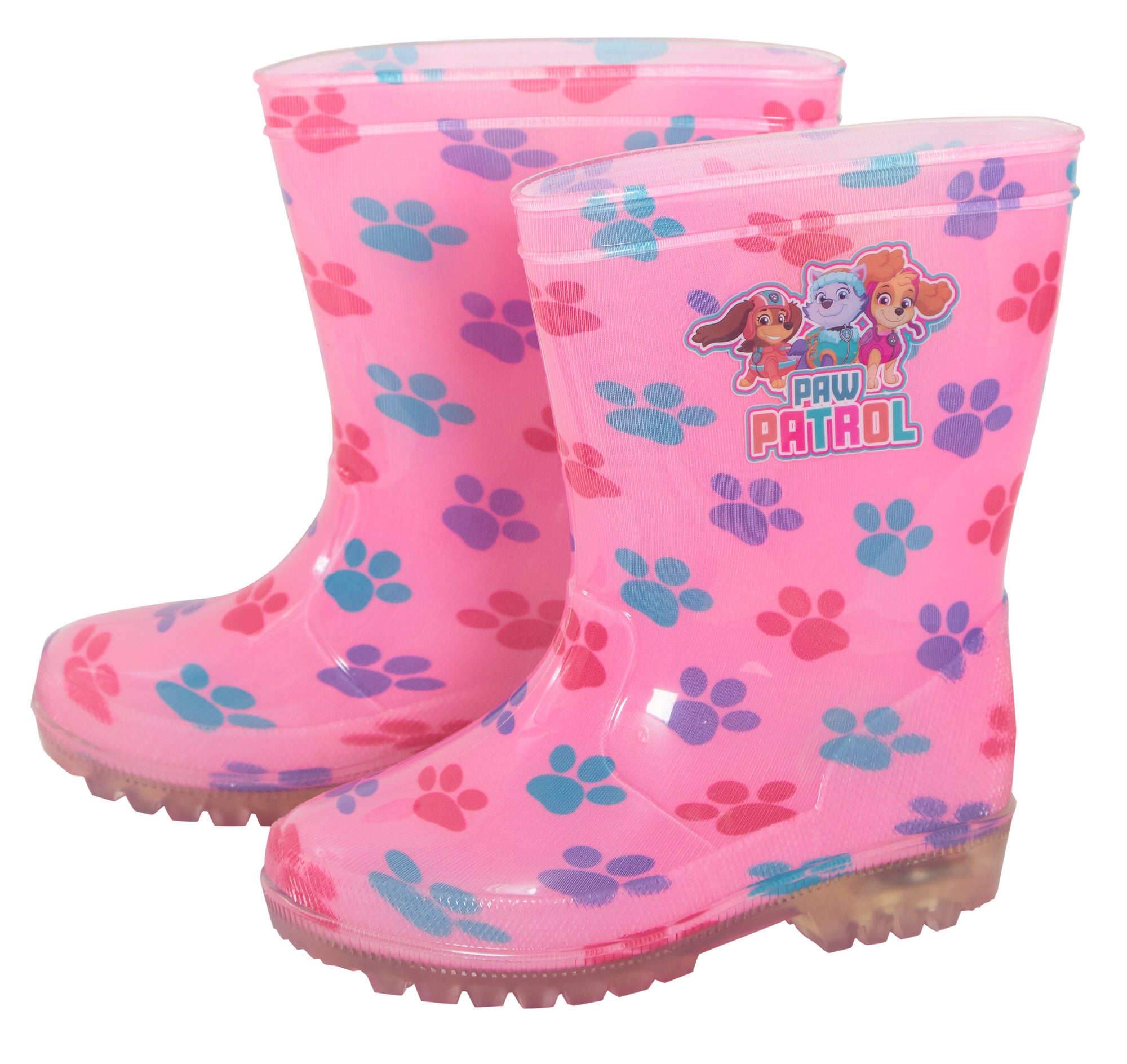 Paw Patrol Girls Light Up Wellington Boots Kids Skye Rain Boots Pink Wellies