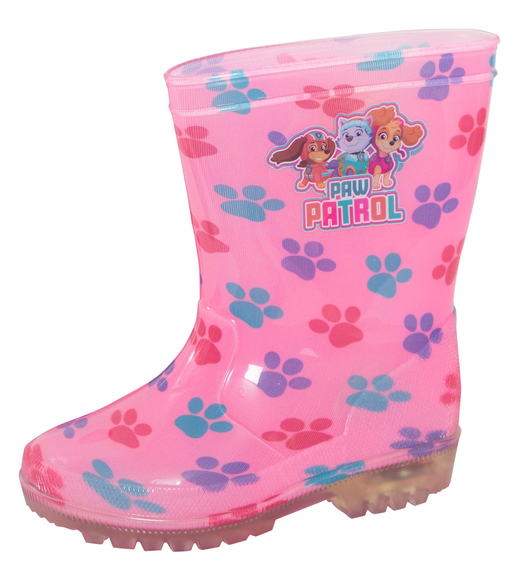 Paw Patrol Girls Light Up Wellington Boots Kids Skye Rain Boots Pink Wellies