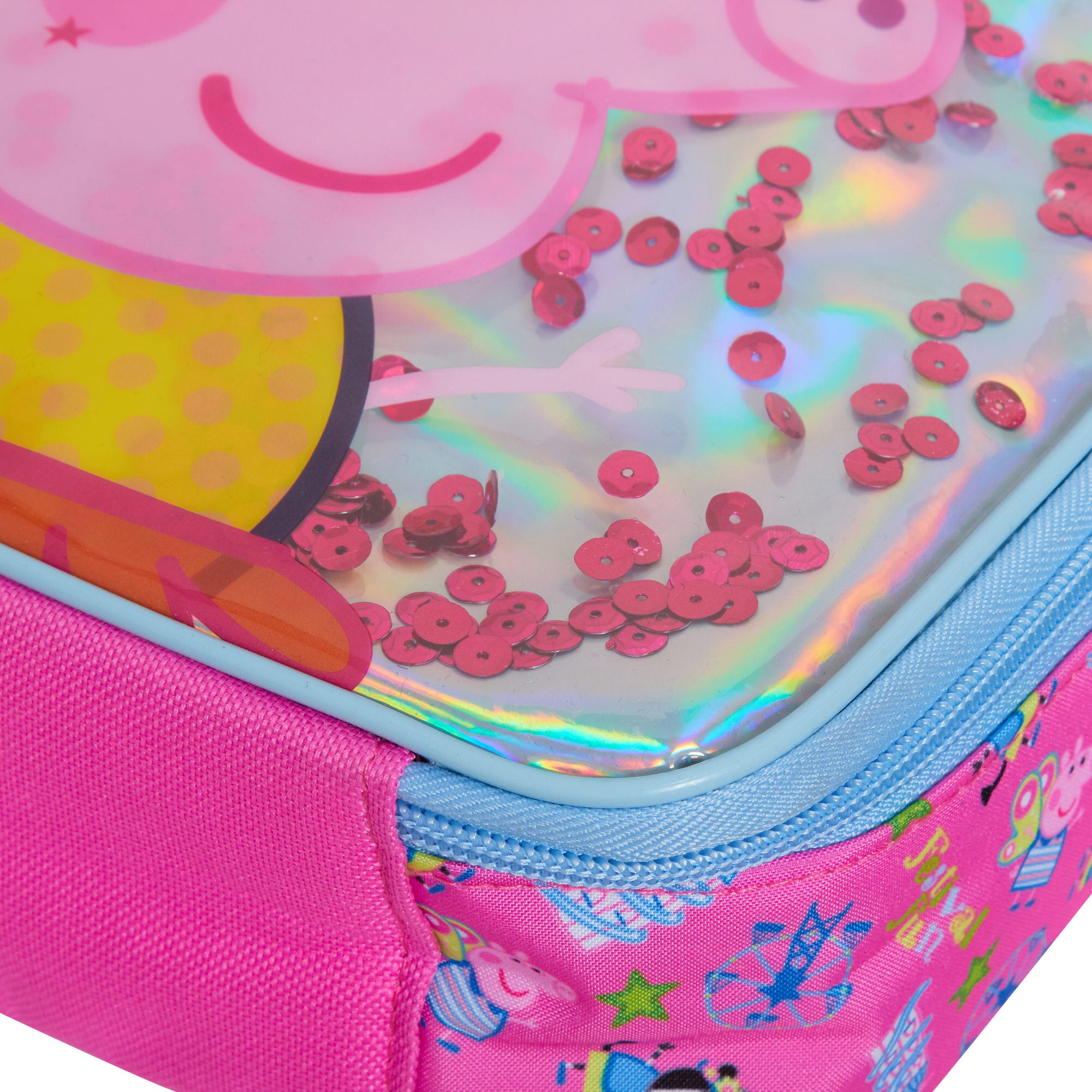 Luxury Peppa Pig Lunch Bag Girls Pink School Nursery Sequin Insulated Lunchbag