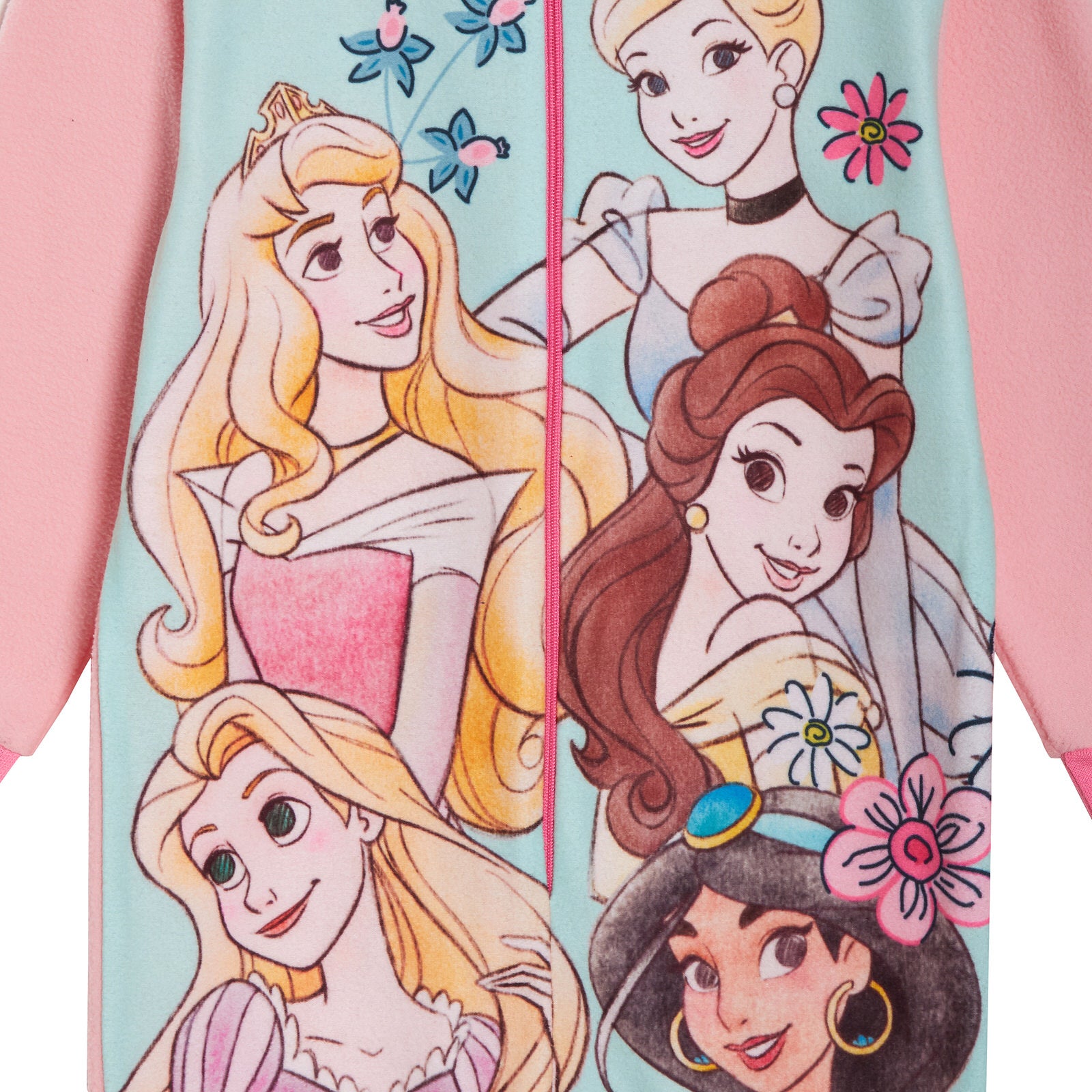 Disney Princess Girls All In One Pyjamas For Kids Fleece Pjs Zipped Nightwear