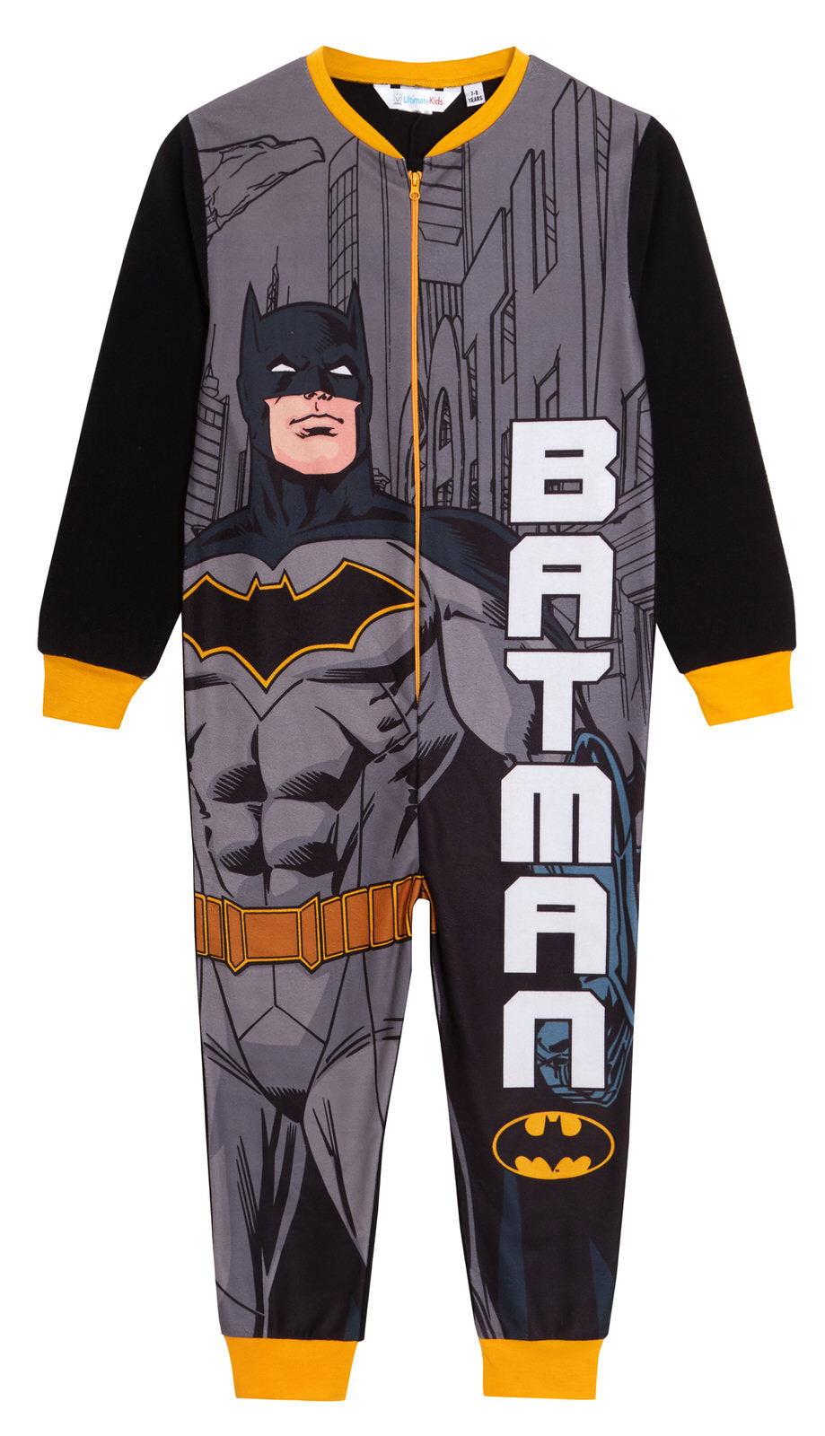 Boys Batman Fleece All In One Kids Pyjamas Black Pjs Nightwear Zipped Loungewear