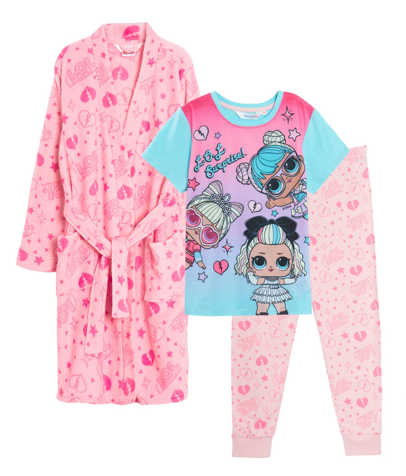 Girls LOL Surprise Dressing Gown + LOL Pyjamas 3pc Matching Set Pjs + Bath Robe
