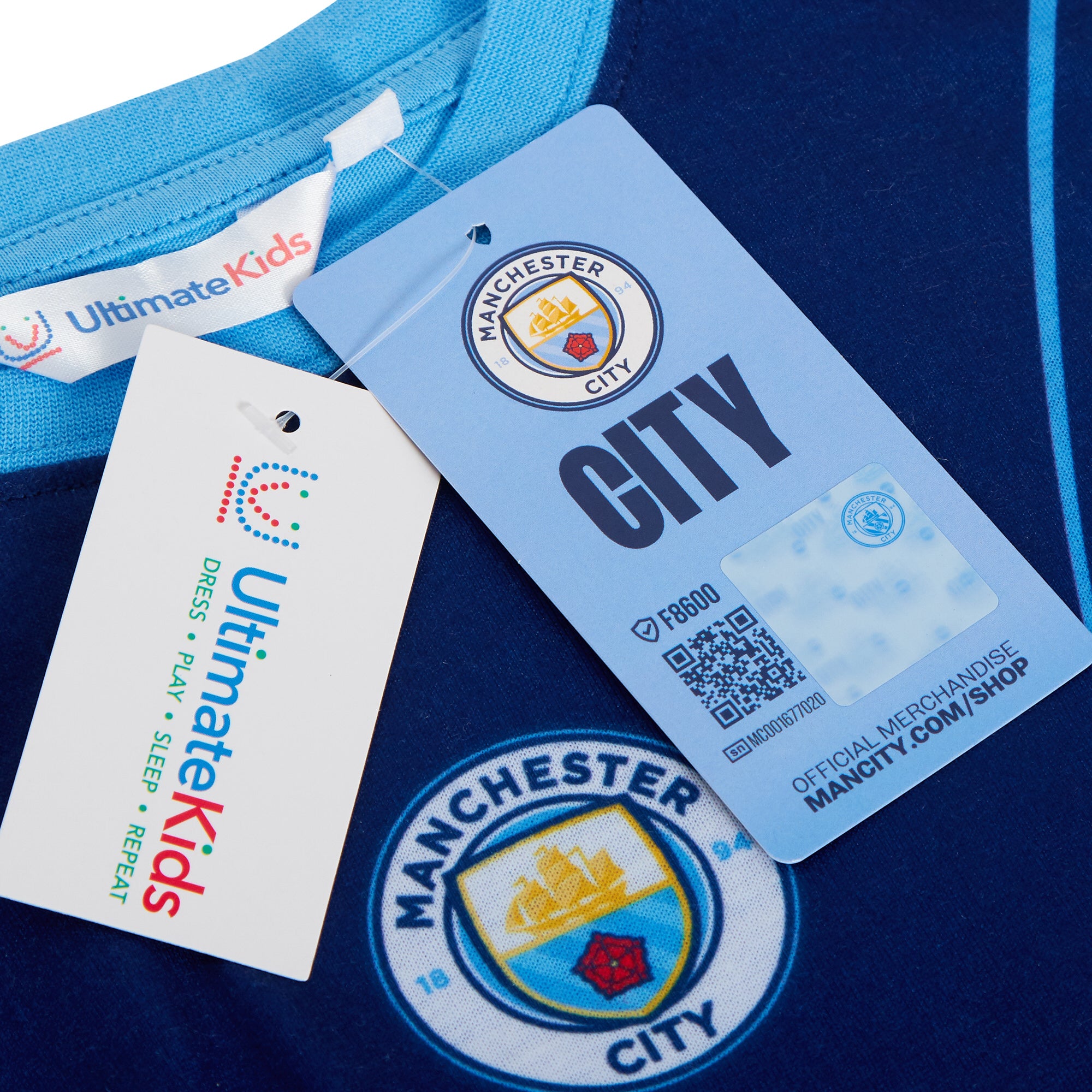 Kids Manchester City Pyjamas + Hooded Dressing Gown 3 Piece Nightwear Football Robe + Pjs Set