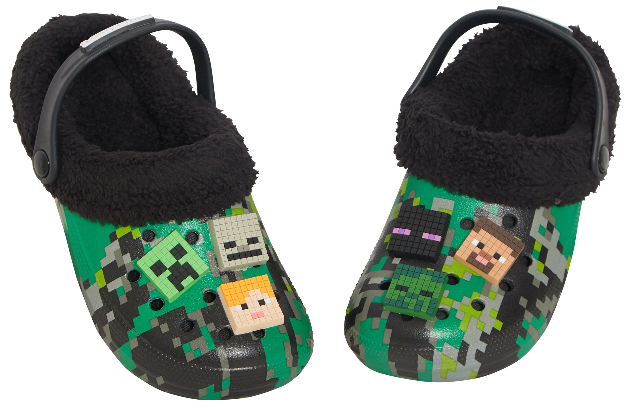 Minecraft Clogs With Removable Fur Fleece Lining + 6 Character Charms All Seasons Minecraft Slippers House Shoes