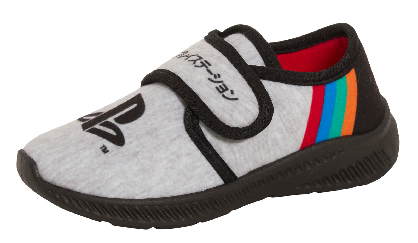 Boys Sony PlayStation Slippers Kids Gaming Touch Fasten Gamer Grey House Shoes