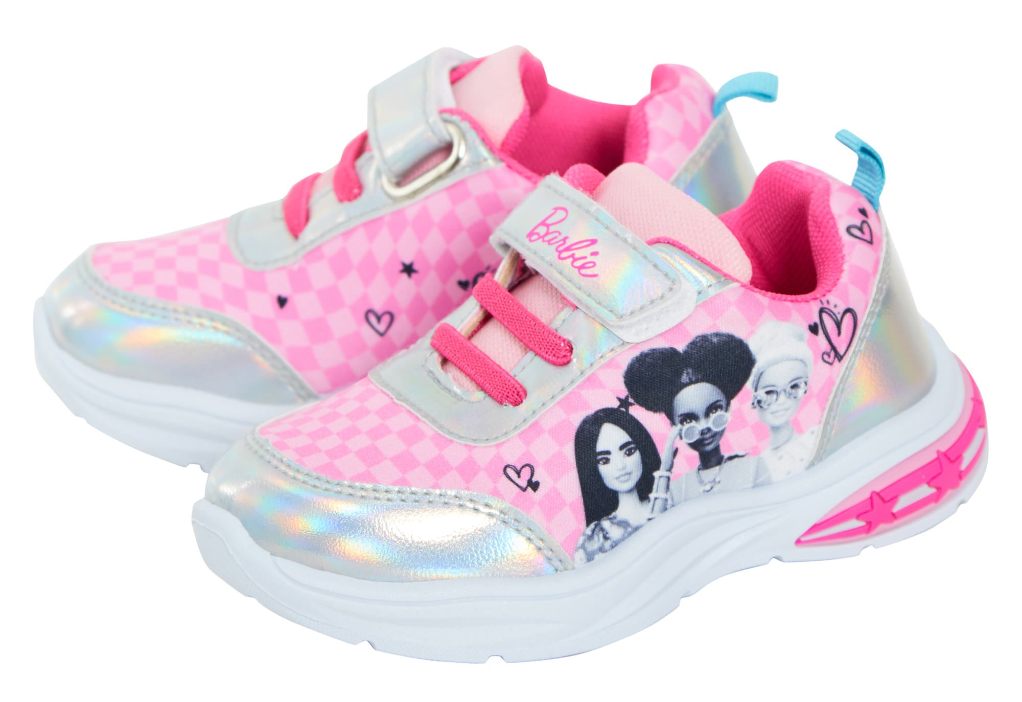 Girls Barbie Light Up Trainers Kids Fashion Doll Easy Touch Fasten Sports Shoes