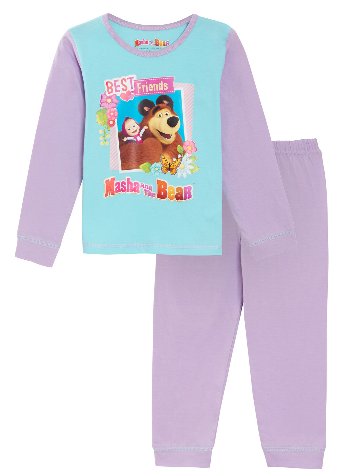 Girls Masha And The Bear Pyjamas Kids Character Full Length Pjs Set Nightwear