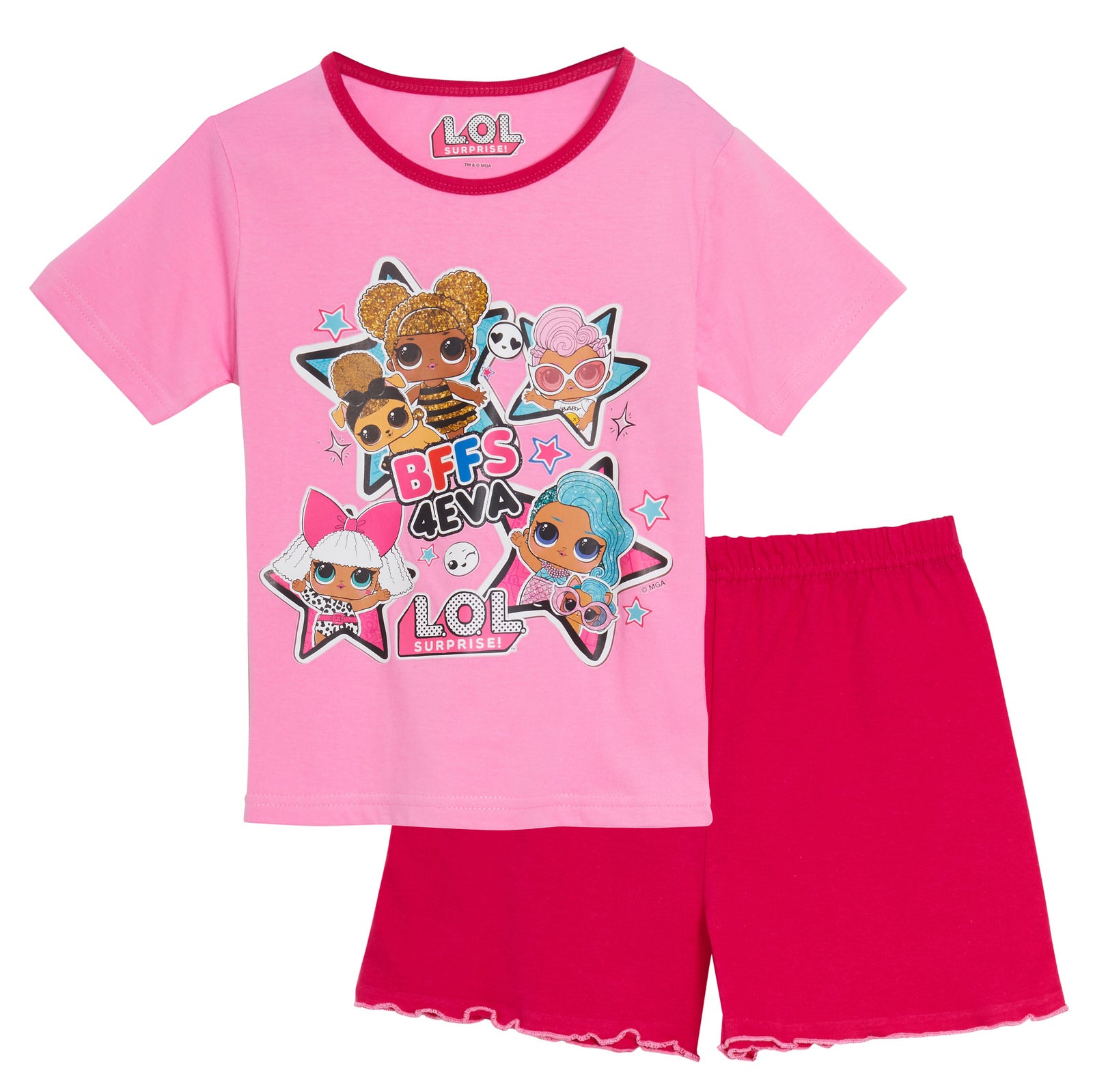 Girls LOL Surprise Dolls Short Pyjamas Kids Shortie Pjs Set T-Shirt Nightwear