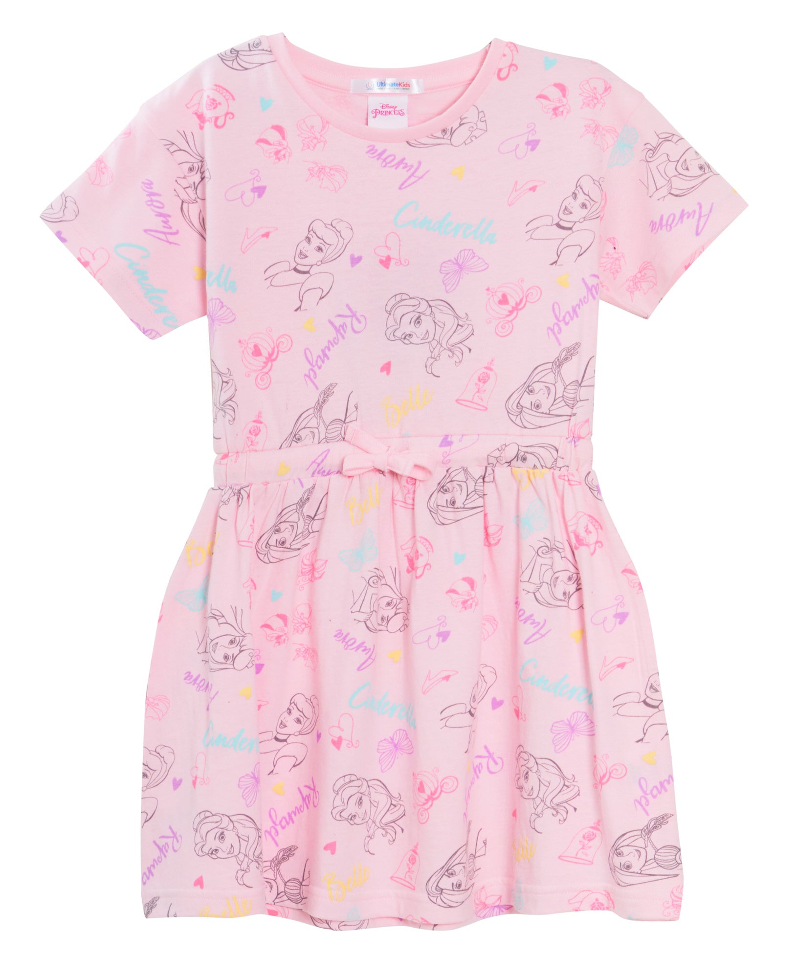 Disney Princess Dress Girls Sundress Short Sleeved Cotton T-Shirt Tunic Dress