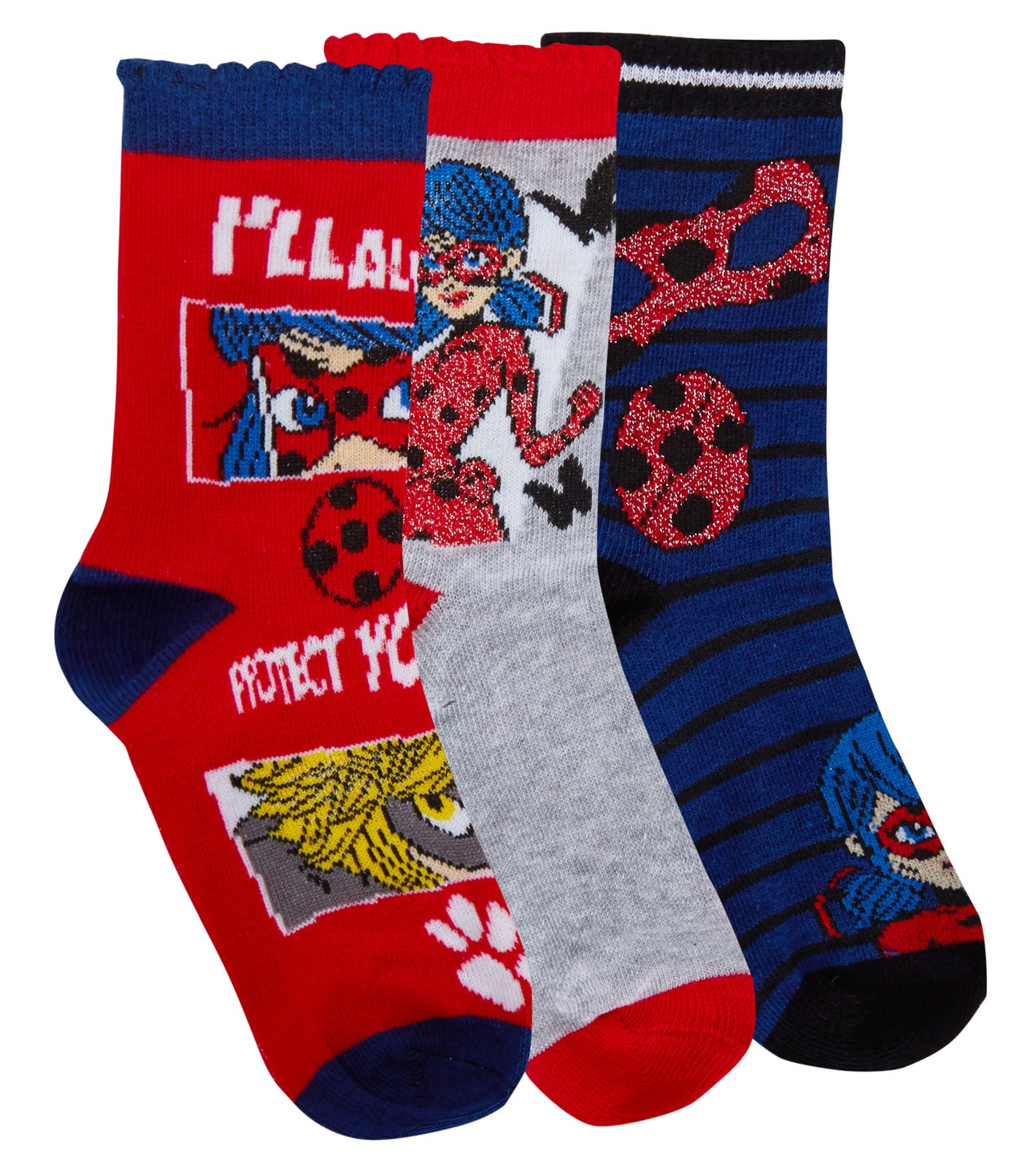 Girls Miraculous Ladybug 3 Pack Socks Girls Character Multipack Ankle Socks Kids