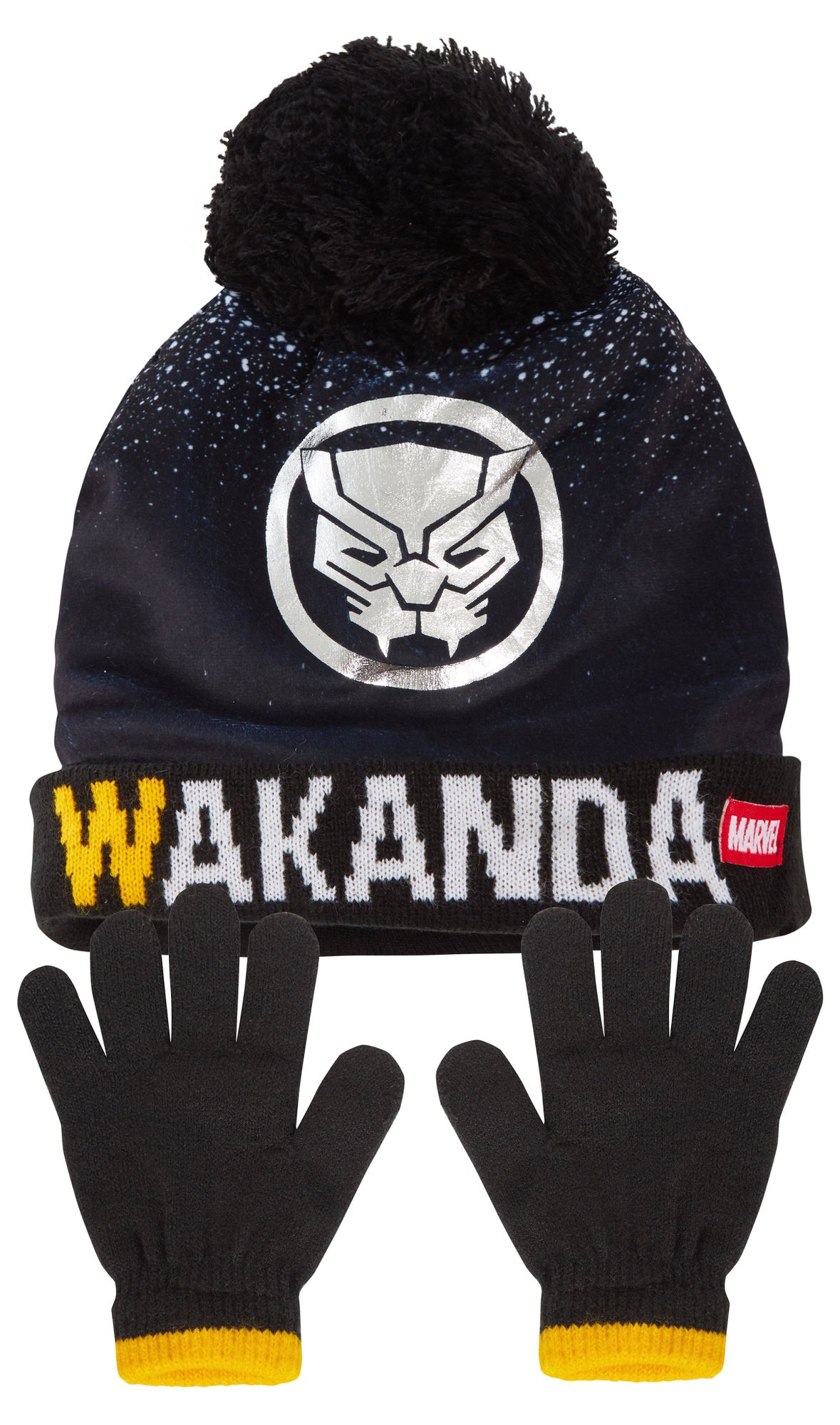 Boys Marvel Bobble Hat + Gloves Winter Set Captain America or Black Panther Set