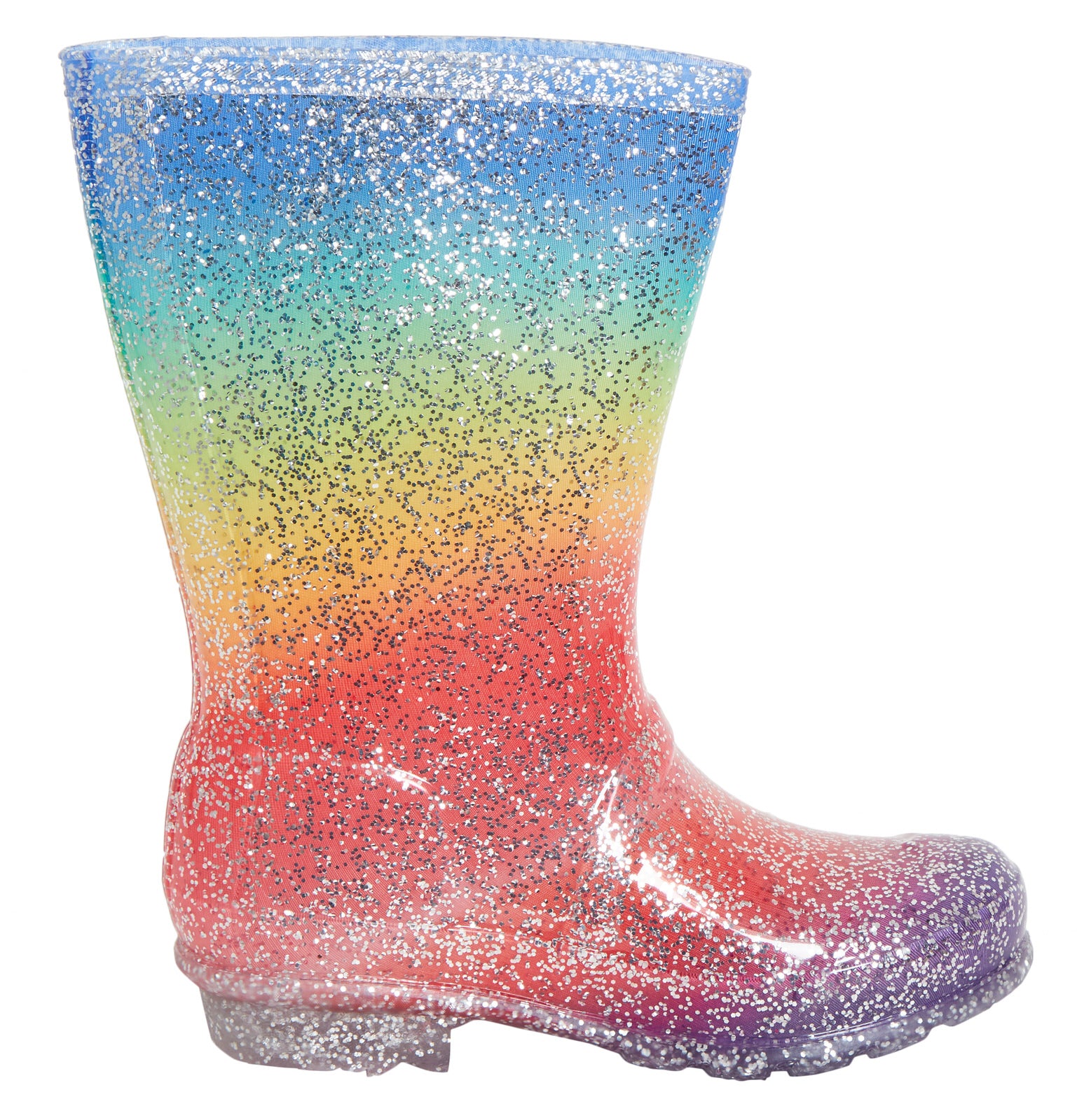 Girls Rainbow Glitter Wellington Boots Kids Wellies Rain Shoes Tall Snow Boots
