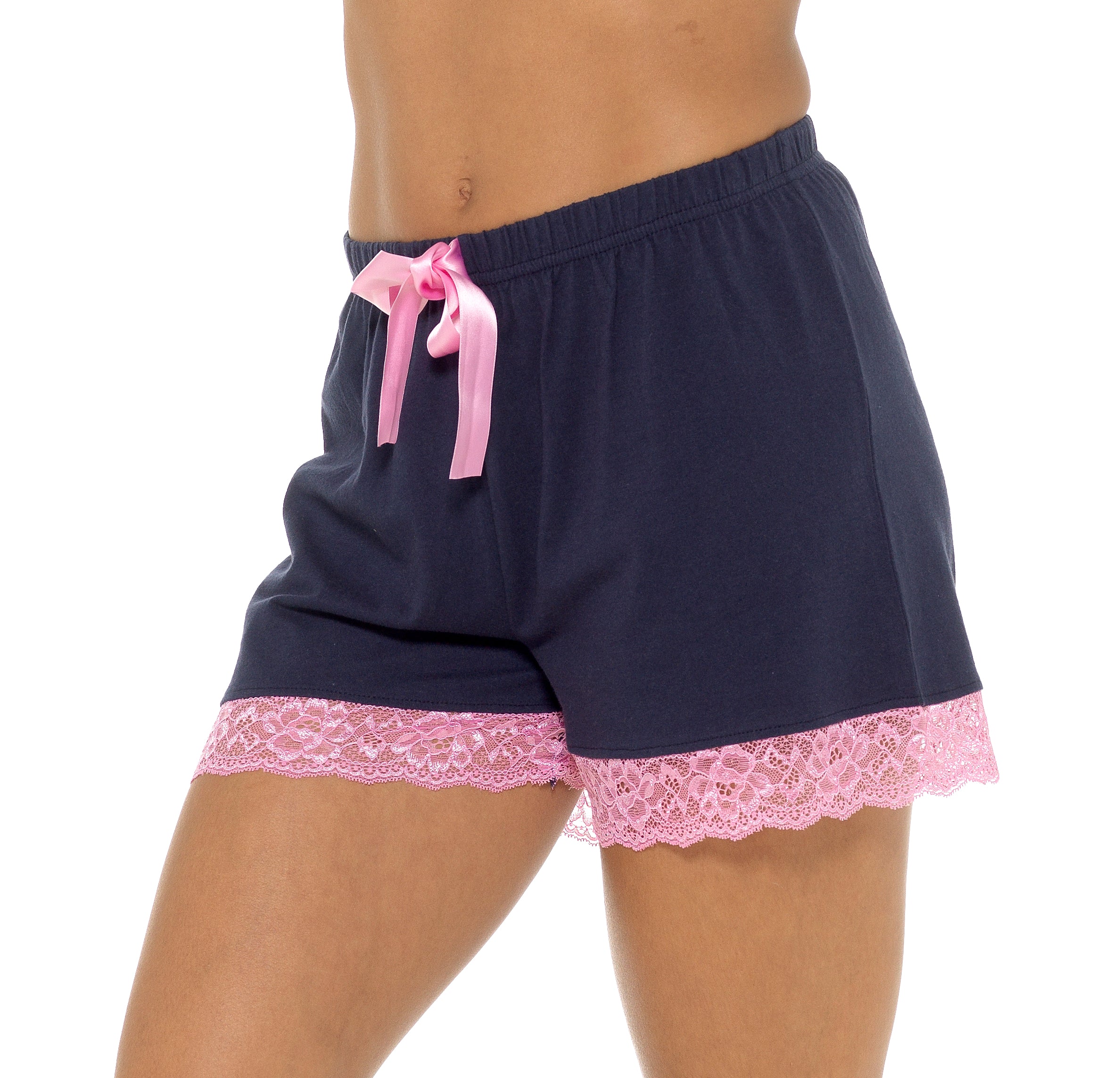 Womens 2 Pack Lounge Shorts Lace Trim Ladies Girls Short Pyjama Bottoms Pants