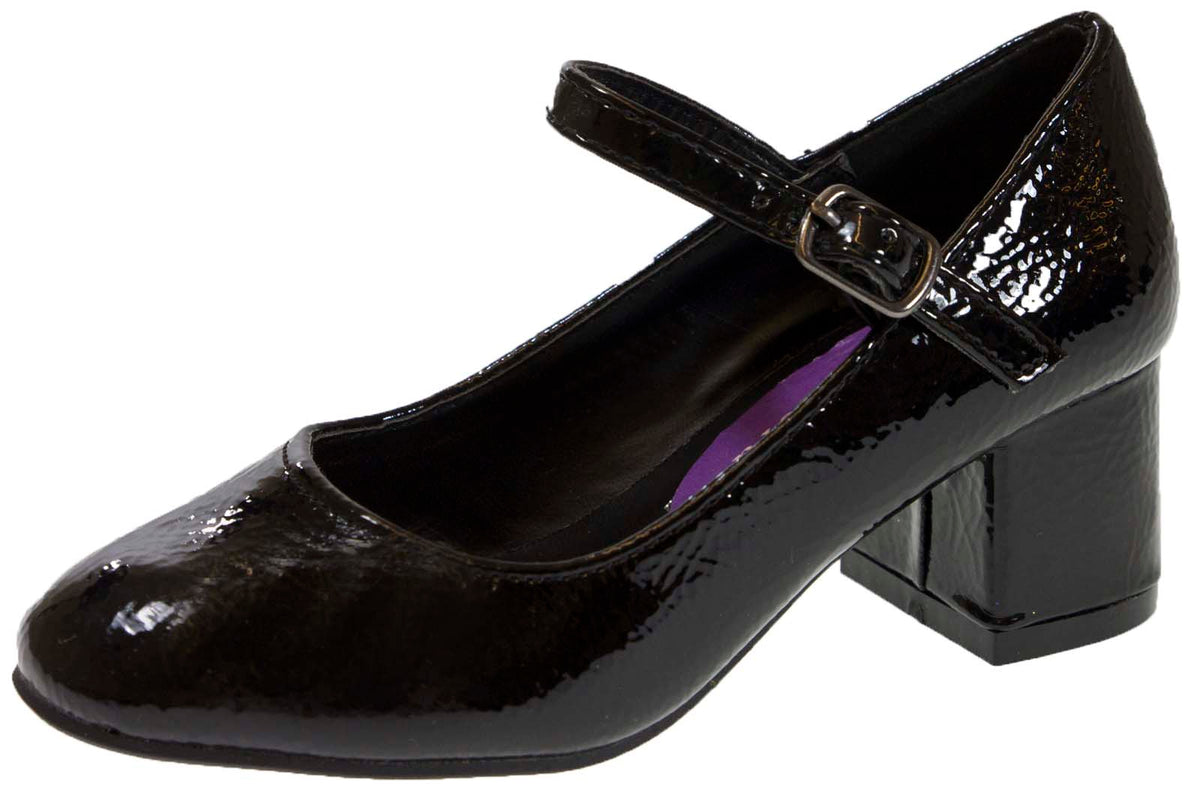Girls Faux Leather Low Block Heel Party Shoes Mary Jane Kids Wedding Prom Size
